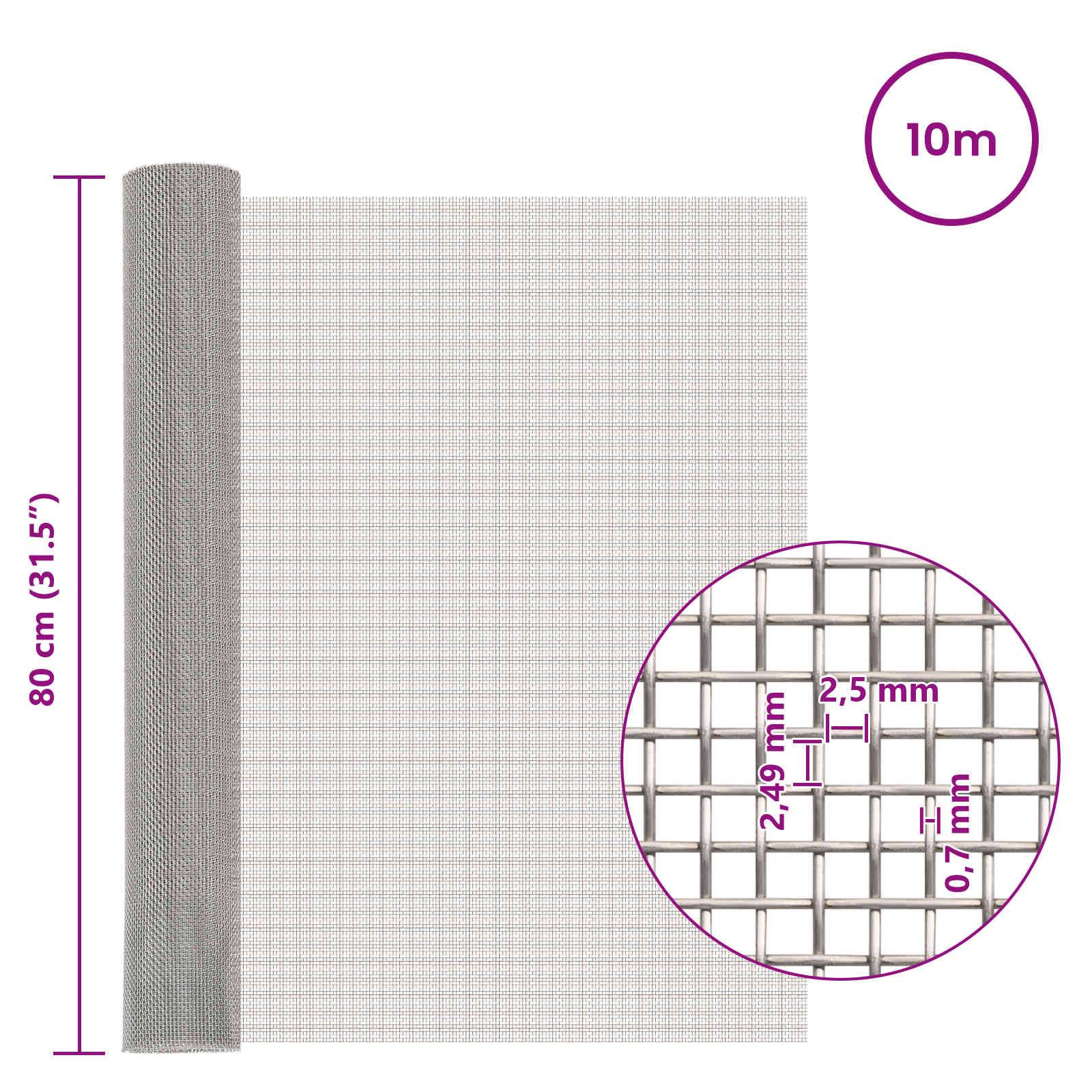 vidaXL Mesh Bildschirm 80 x 1000 cm 8 Mesh Edelstahl 201 Silber