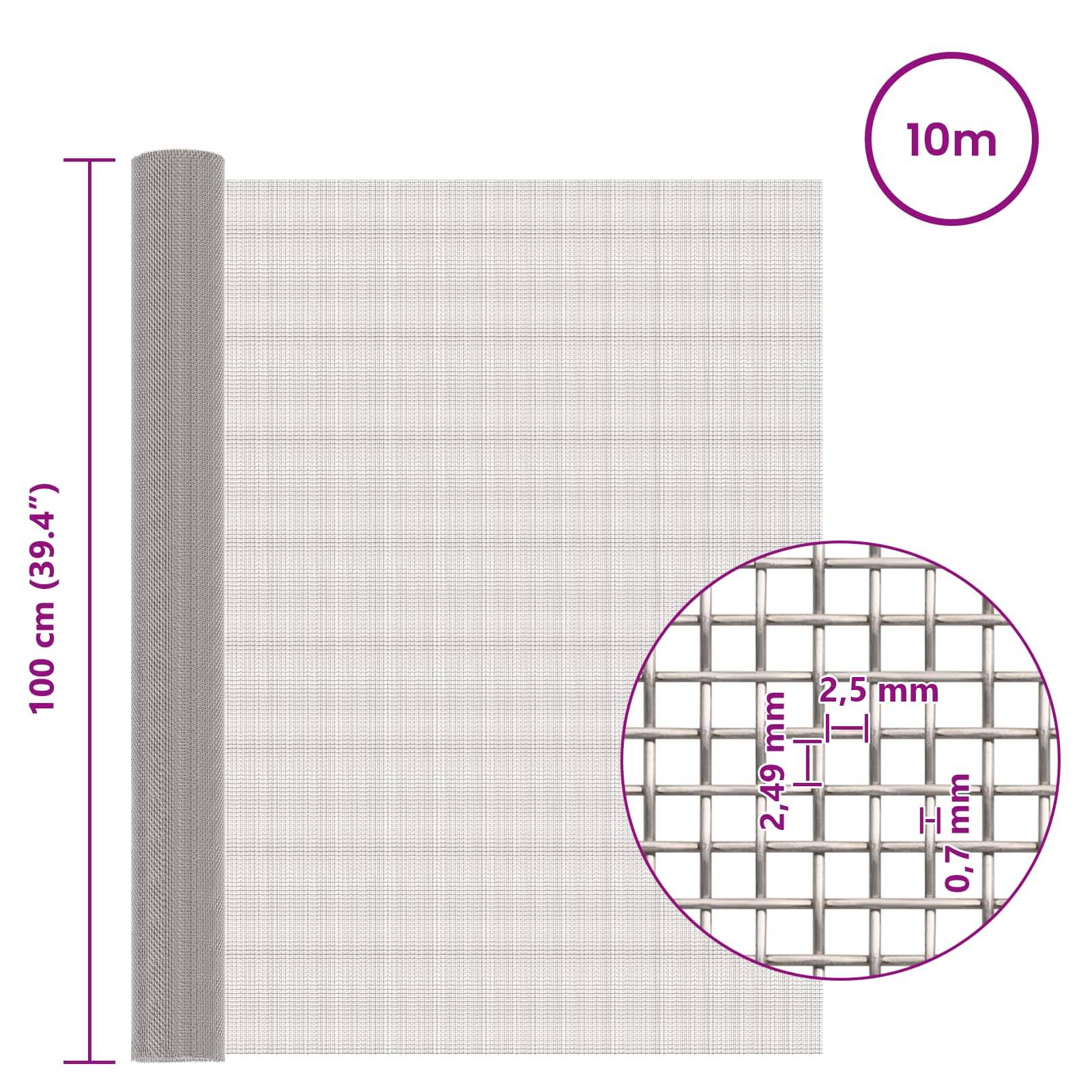 vidaXL Mesh Bildschirm 100 x 1000 cm 8 Mesh Edelstahl 201 Silber