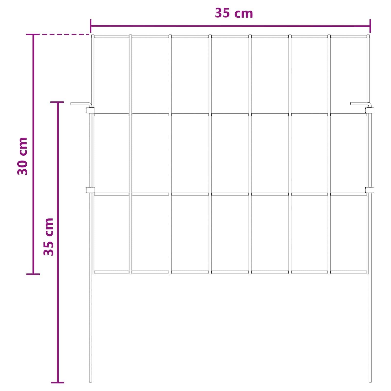 Technische Zeichnung eines Drahtgeflecht-Panels mit Abmessungen: 35 cm Breite, 30 cm Höhe und 35 cm Gesamthöhe einschließlich Füße.