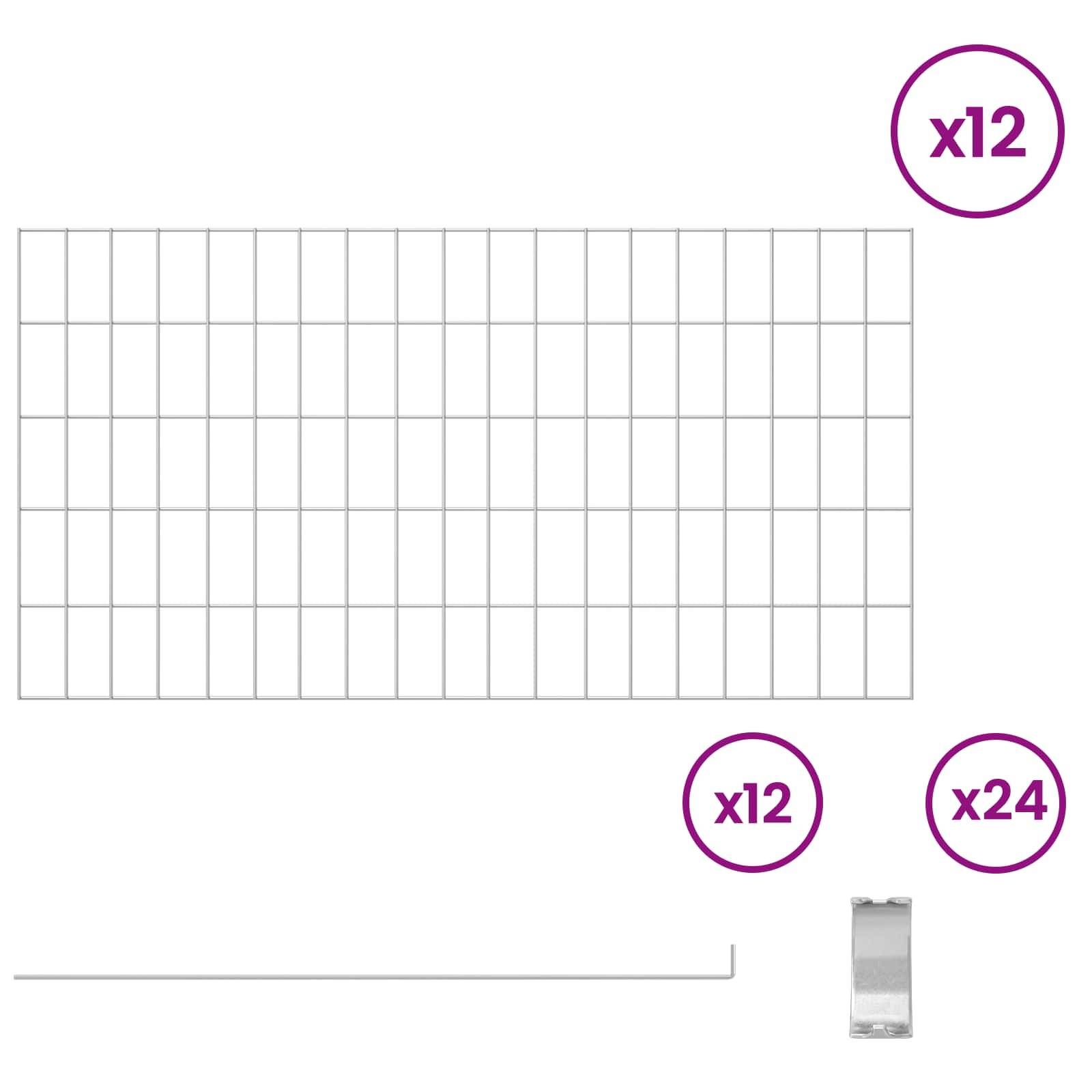 vidaXL Gartenzaun mit Pfählen 12 pcs 95 x 50 cm Mesh Verzinkter Stahl