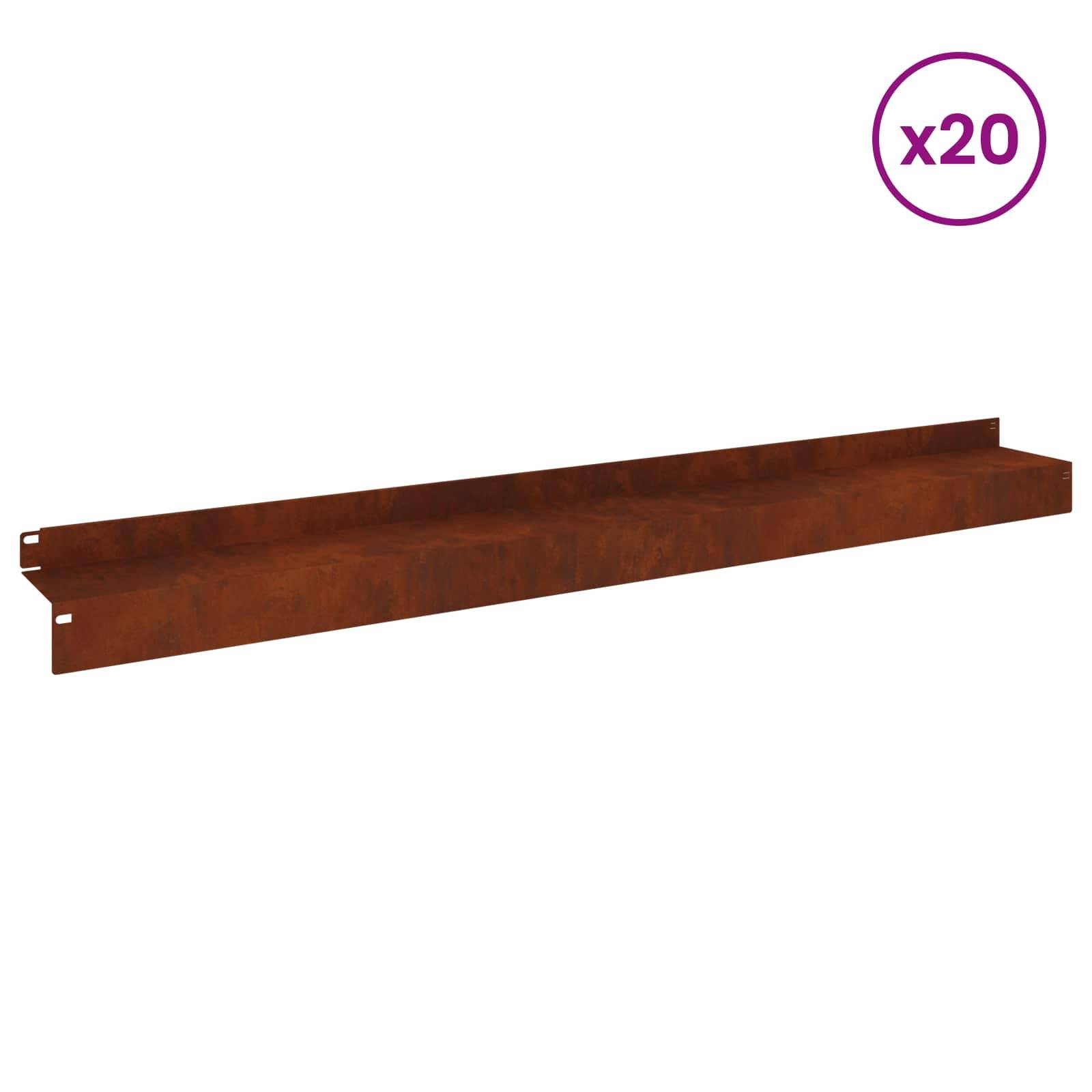 vidaXL Raseneinfassung 20 pcs 100 x 10 x 8 cm Stahl Rostig