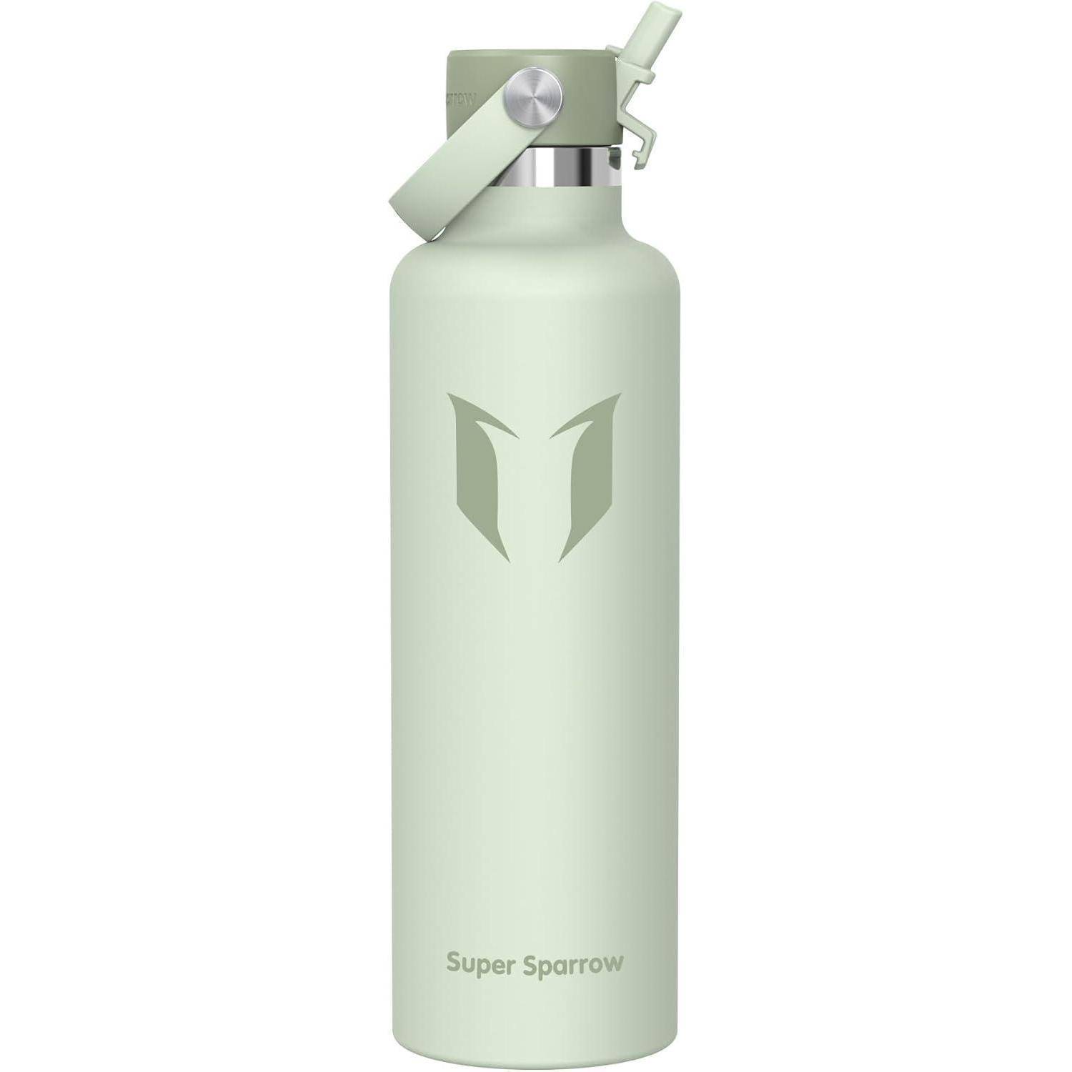 Hellgrüne isolierte Wasserflasche mit Klappdeckel und 