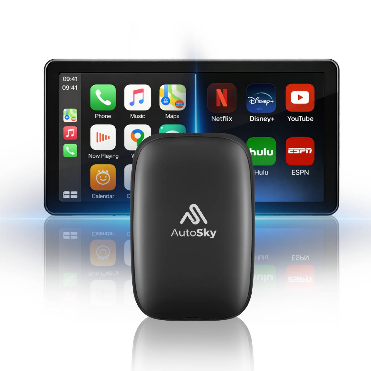 AutoSky AI Box Flex – Kabelloses CarPlay & Android Auto, Disney+, Prime Video