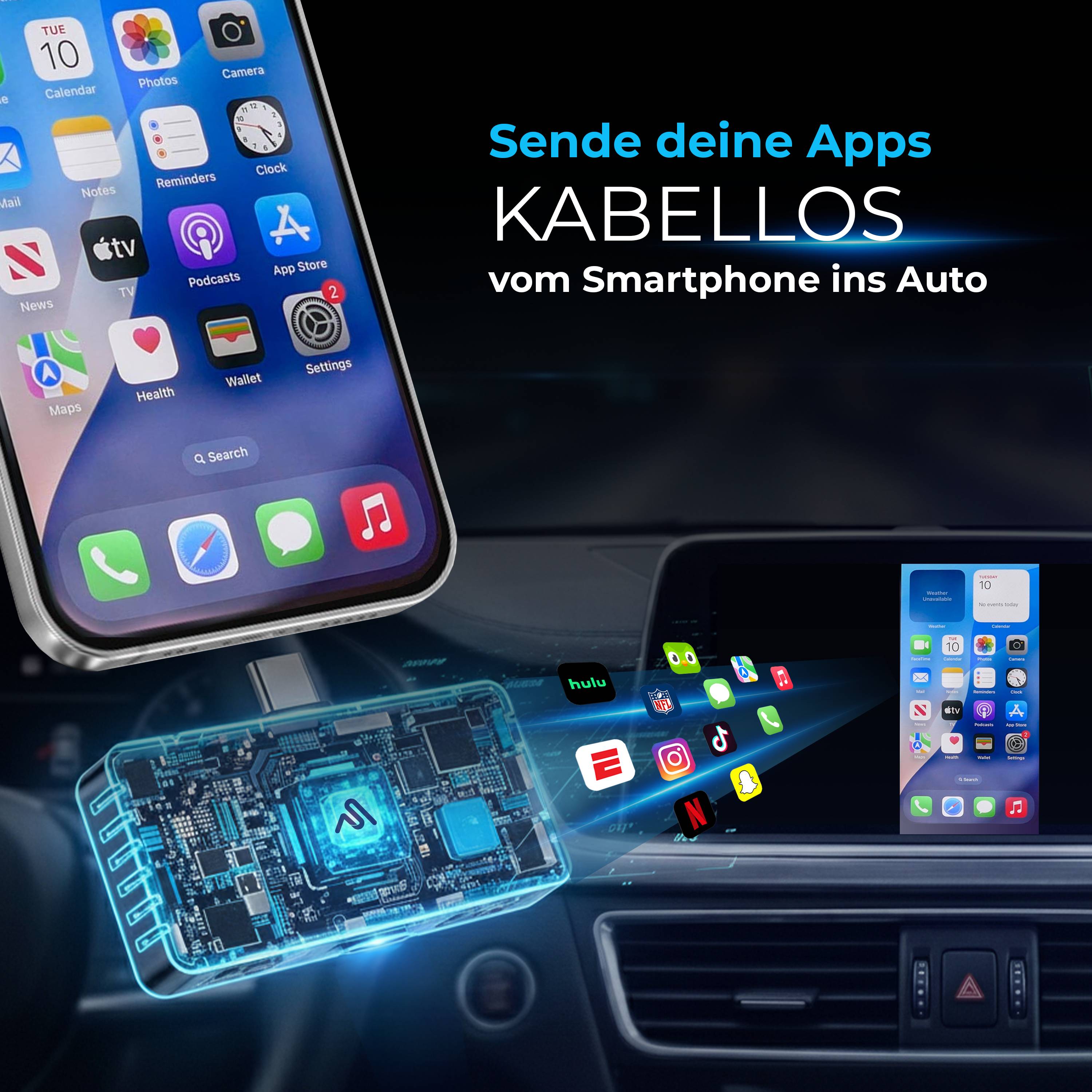 AutoSky AIR PRO Smartphone Bildschirmspiegelungs-Adapter USB-C kabellos