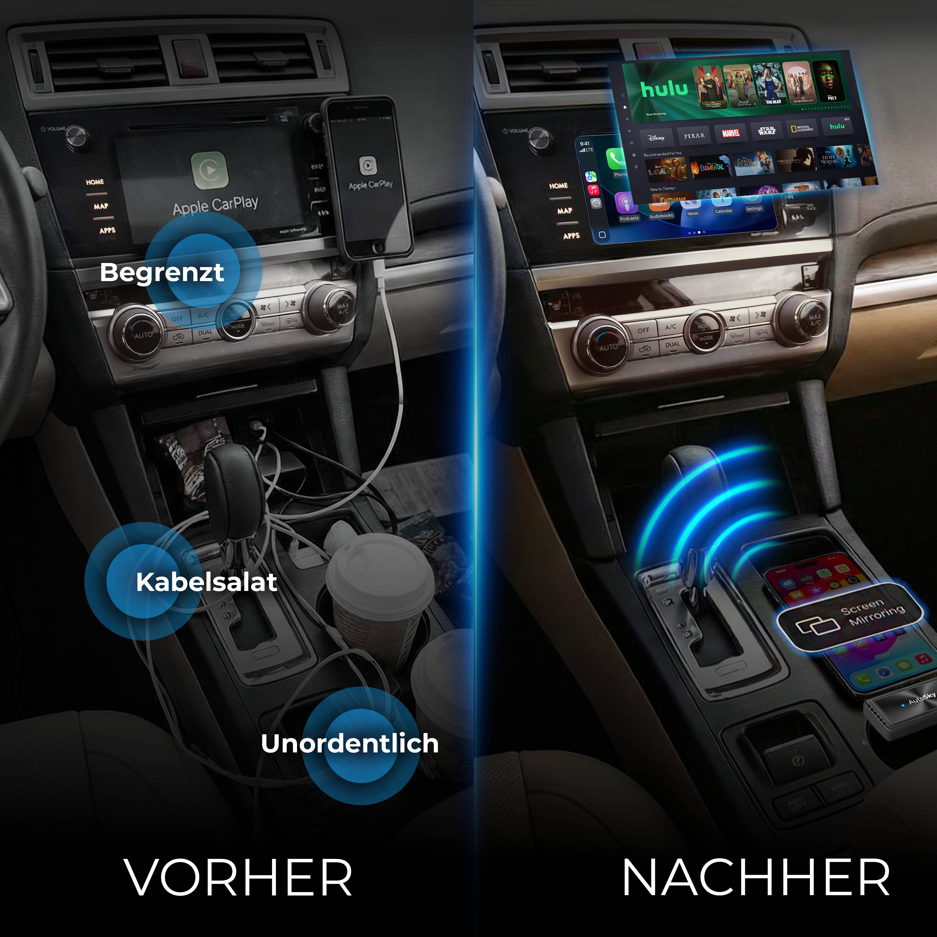 AutoSky AIR PRO Smartphone Bildschirmspiegelungs-Adapter USB-C kabellos