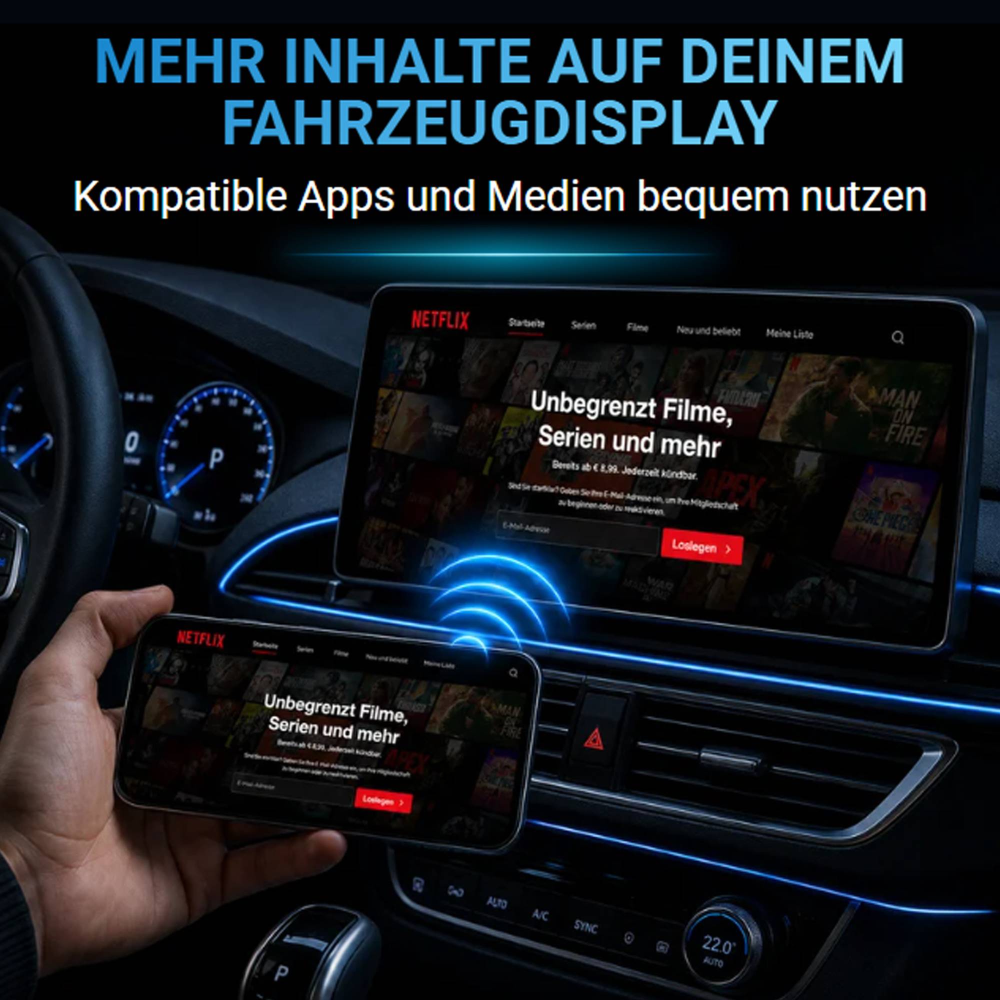 AutoSky Mirror Sync – Wireless CarPlay Adapter mit Bildschirmspiegelung (Screen Mirroring) – Plug & Play