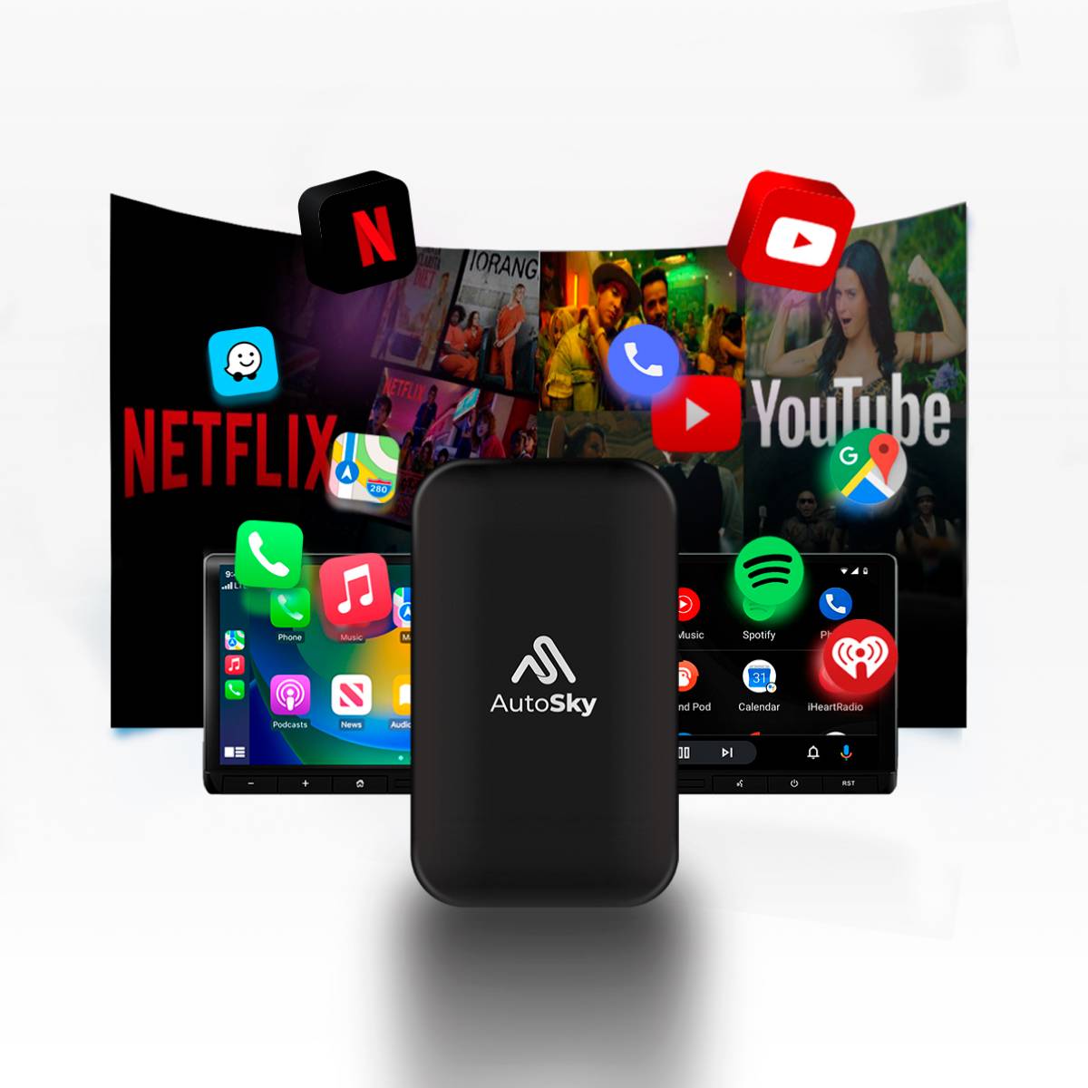 AutoSky AI Box Lite Plus 2.0 – Wireless CarPlay & Android, Netflix & YouTube, Plug & Play, Dual-Wifi