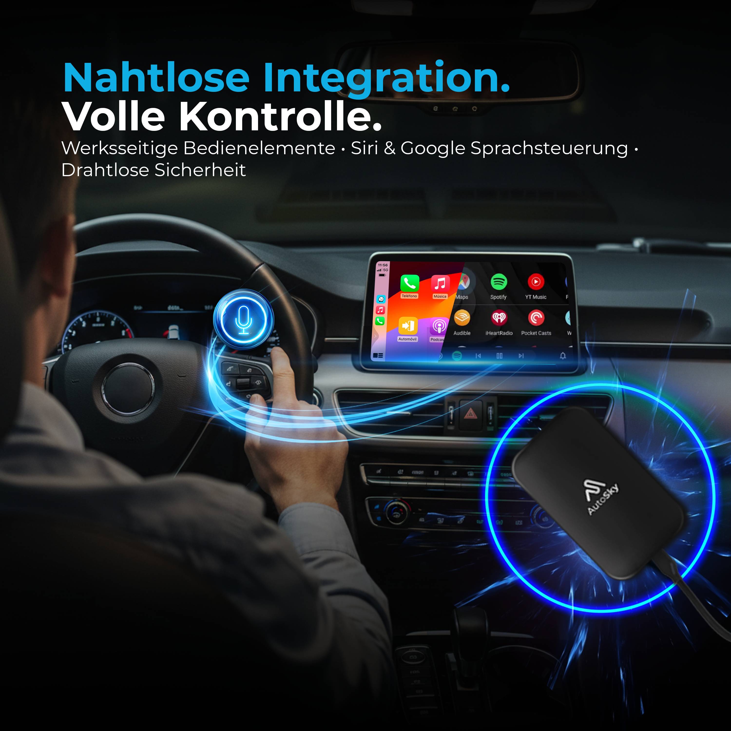 AutoSky AI Box Lite Plus 2.0 – Wireless CarPlay & Android, Netflix & YouTube, Plug & Play, Dual-Wifi