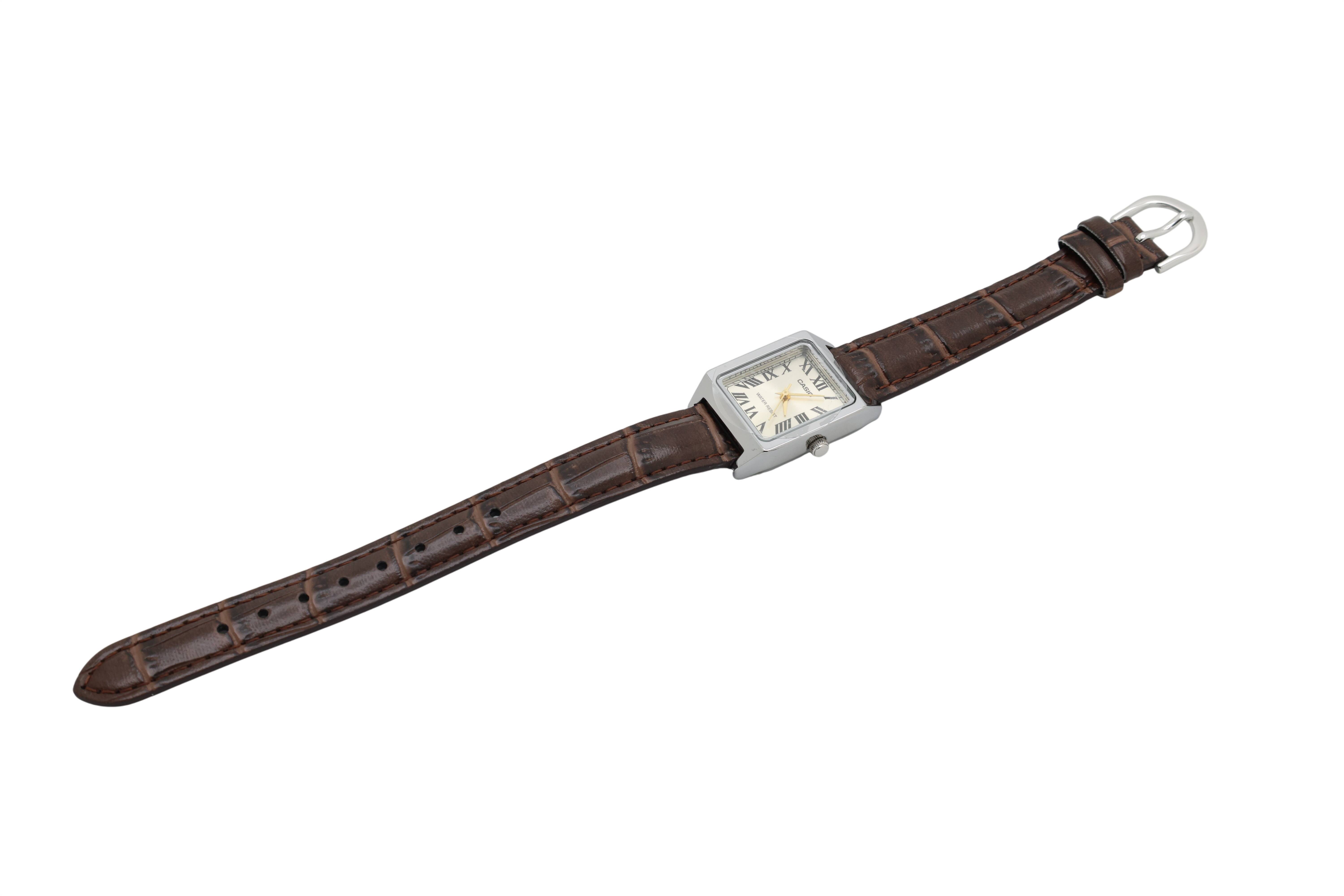 CASIO LTP-V007L-9BUDF analoge Armbanduhr, silber/braun