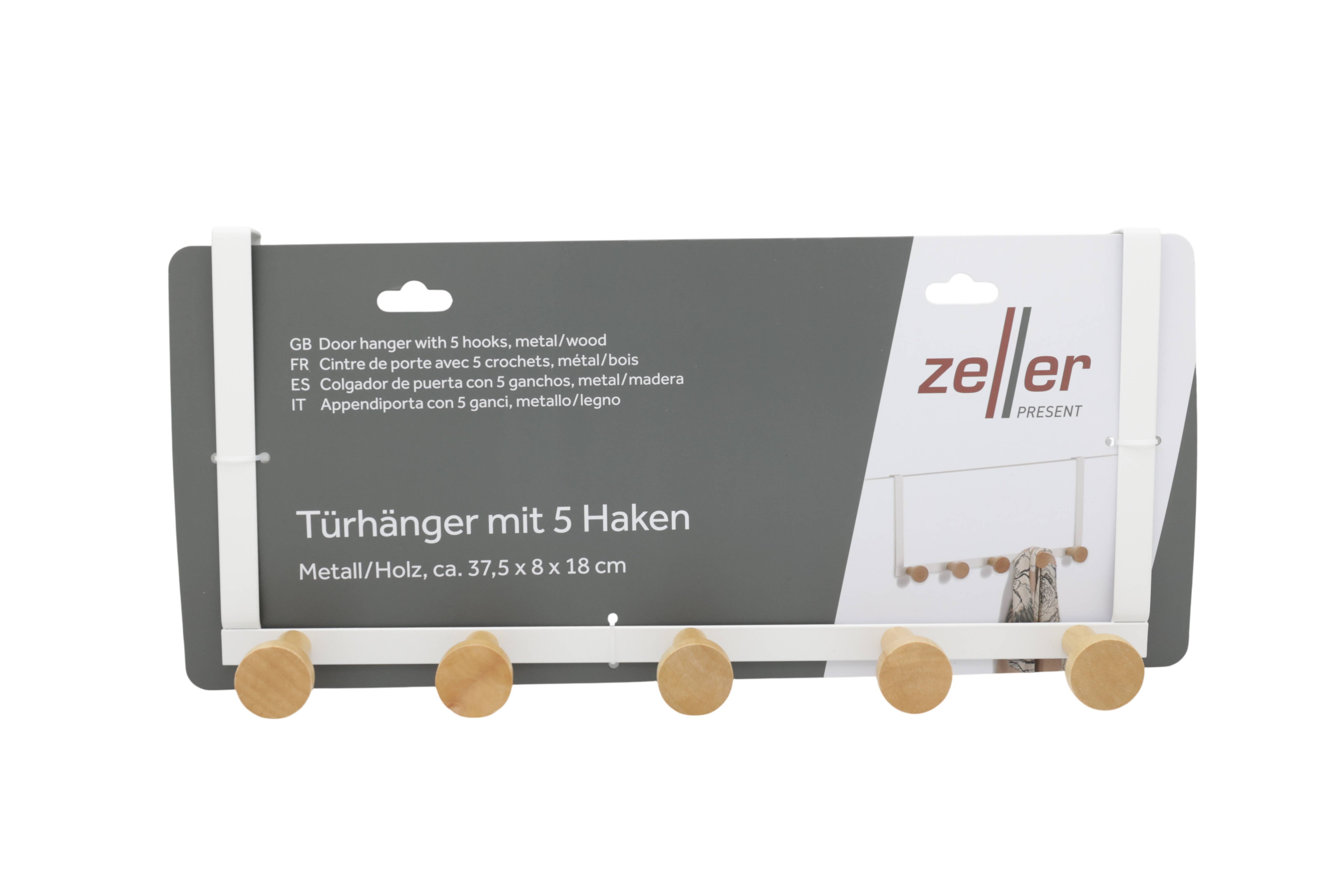 Zeller Present Türhänger m. 5 Haken, Metall/Holz, weiß