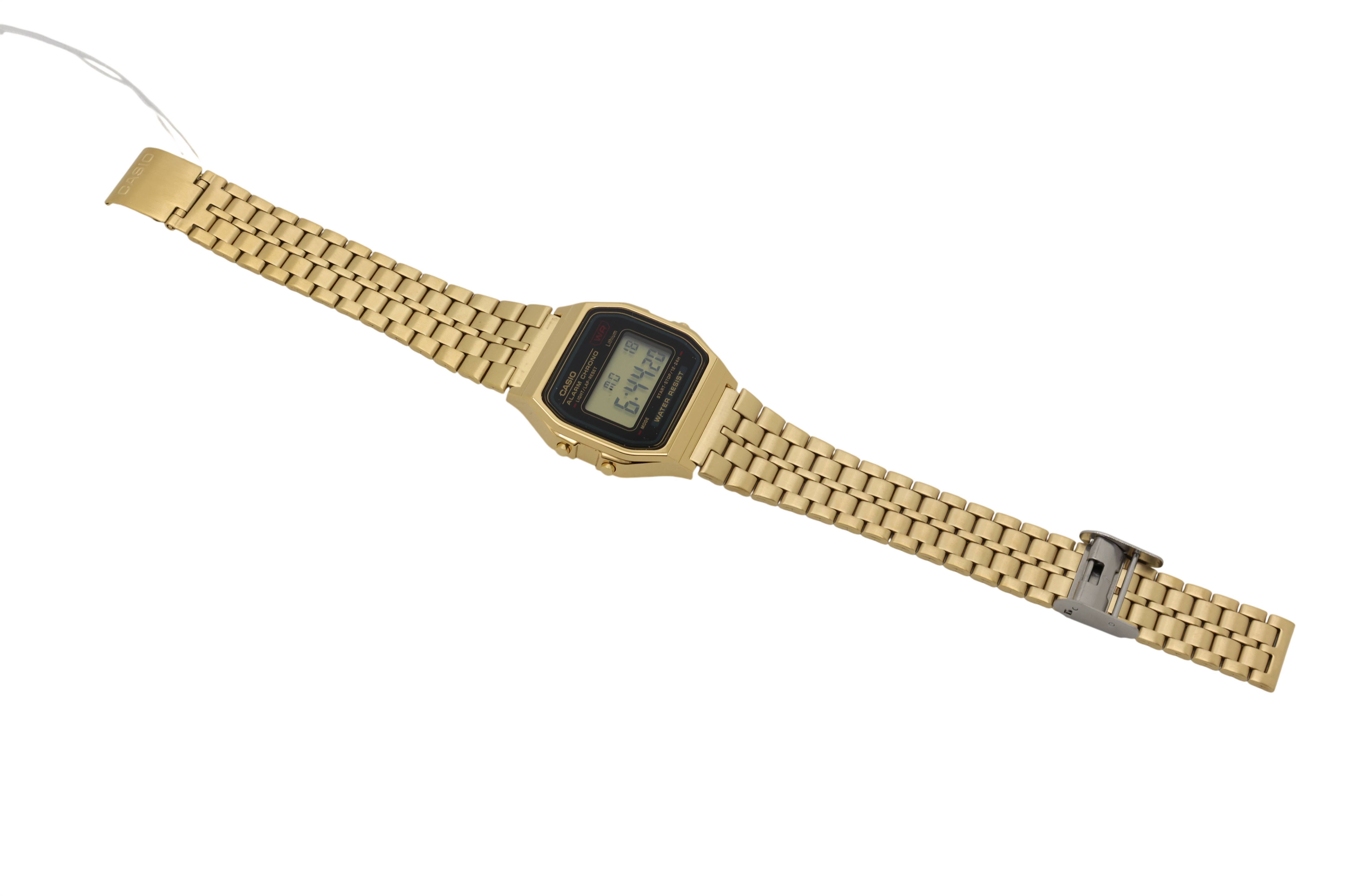 Casio A159WGEA-1DF Vintage Unisex-Digitaluhr mit Edelstahlband, gold/schwarz