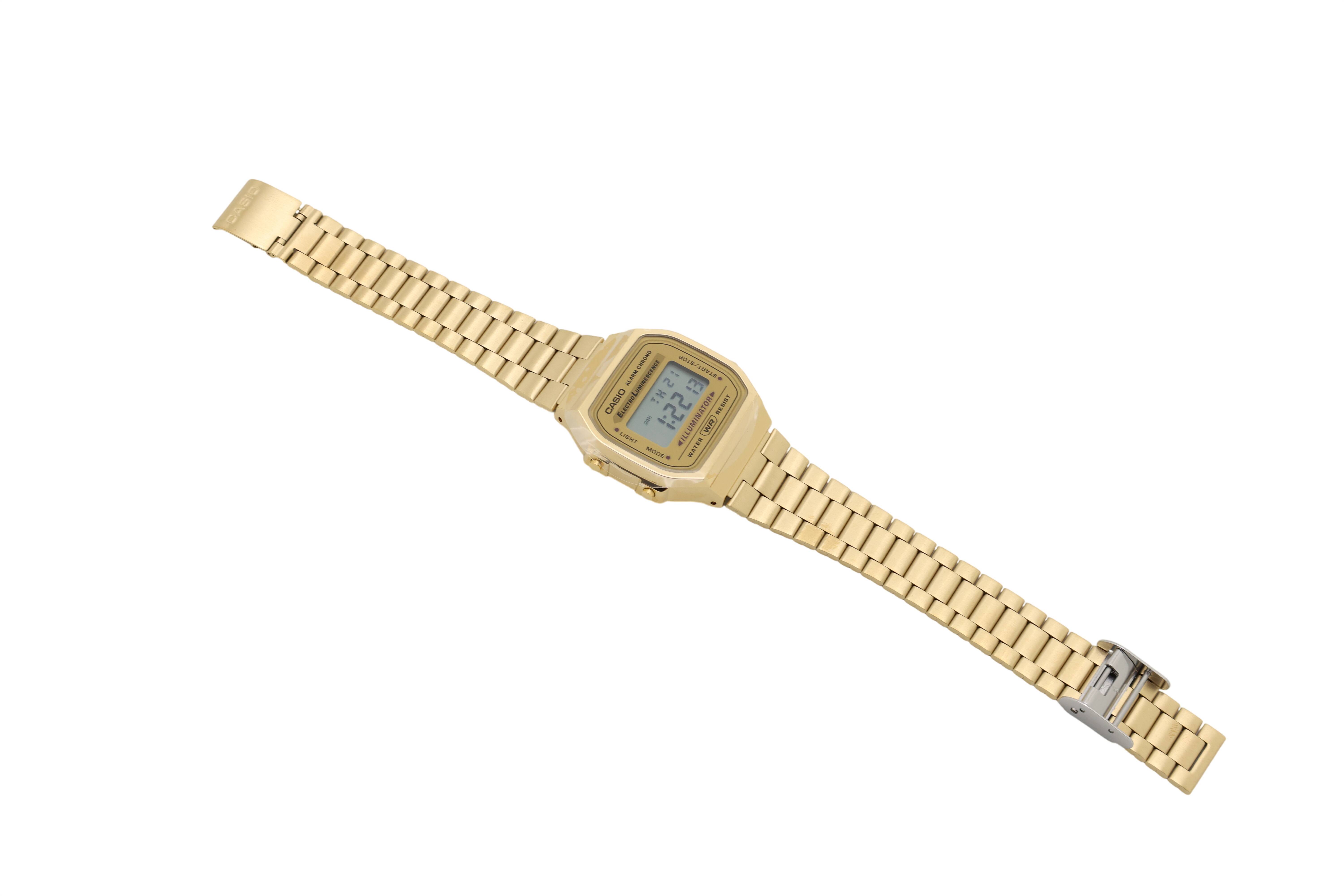 Casio A168WG-9WDF Vintage Unisex-Digitaluhr mit Edelstahlband, gold