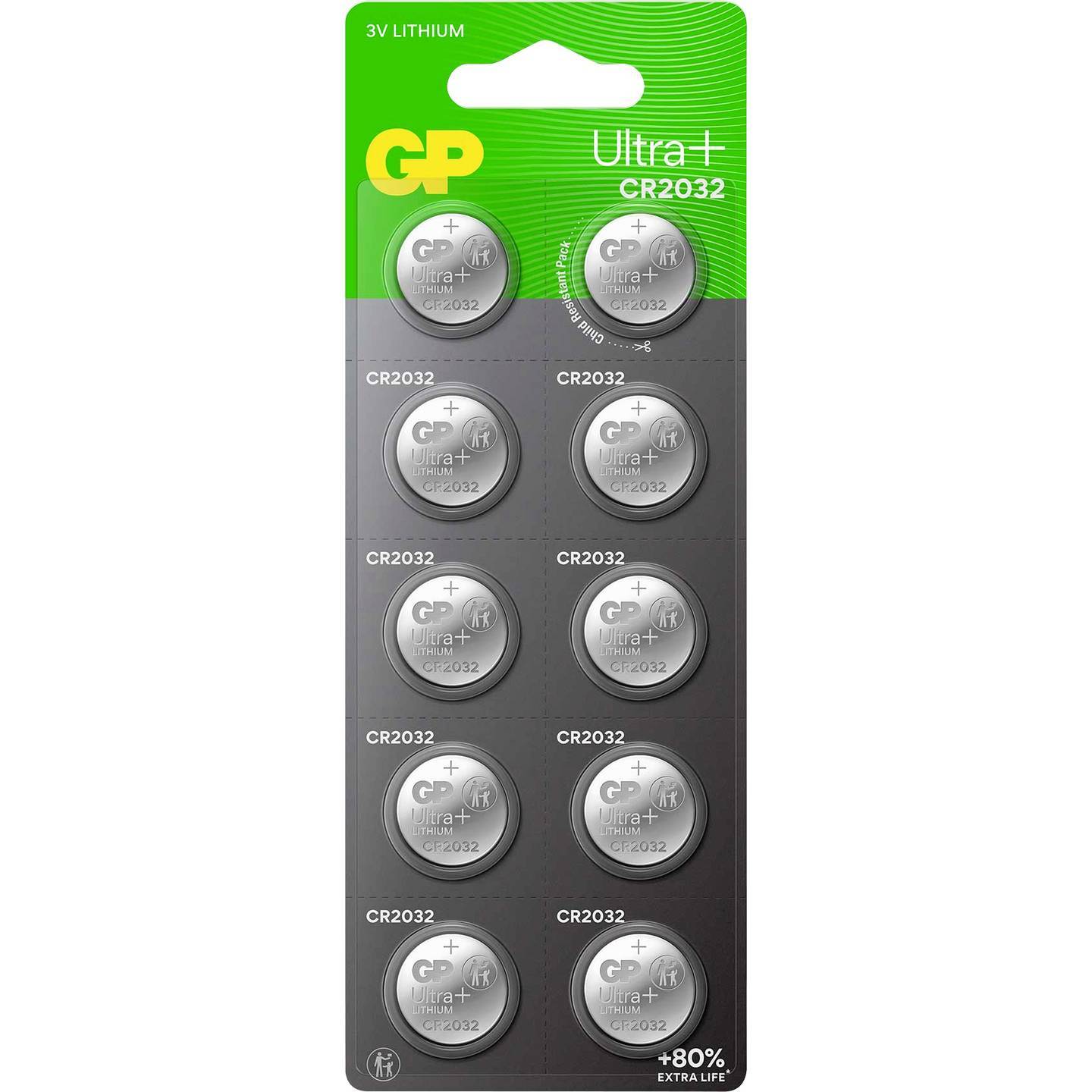 GP Ultra Plus Lithium Button CR2032 C10