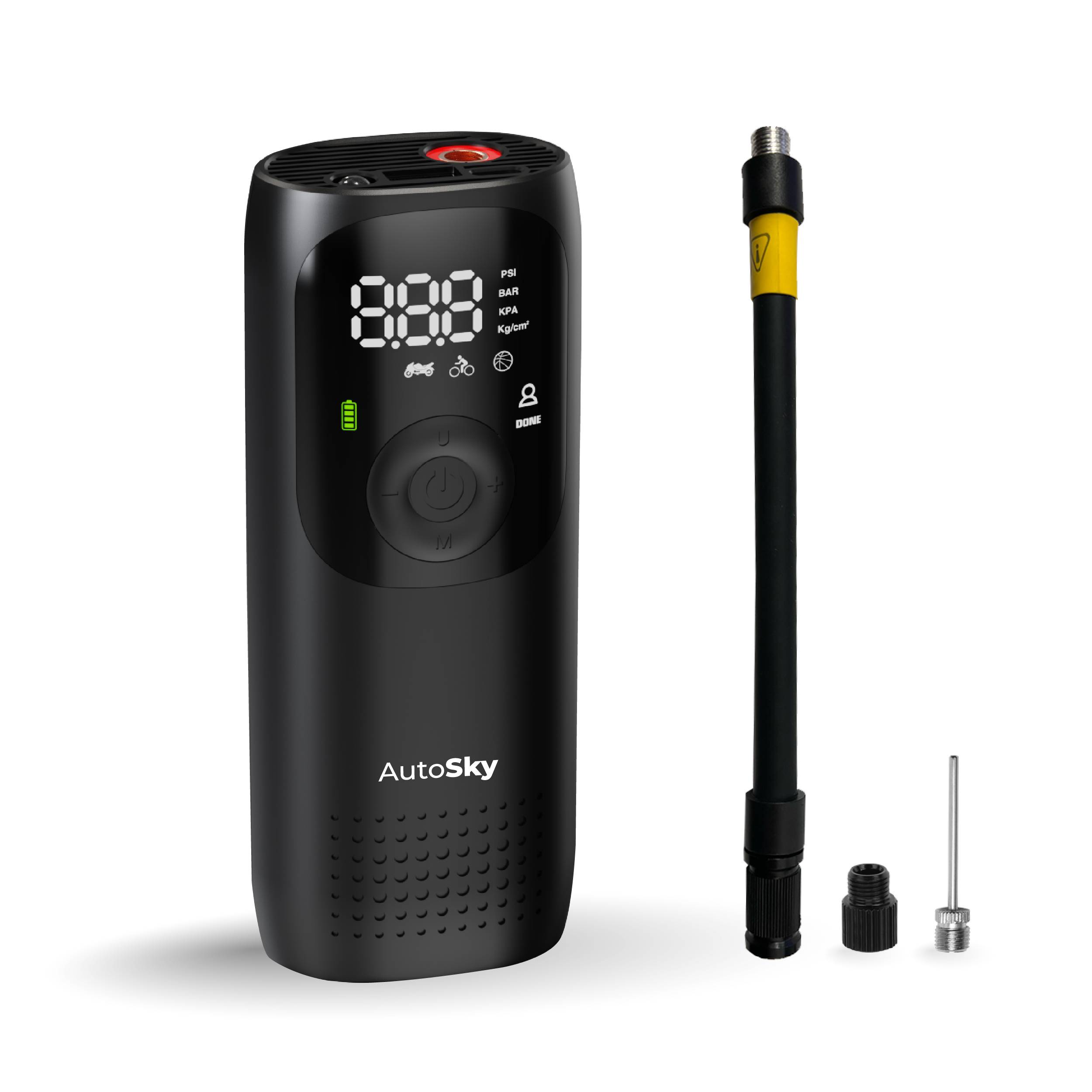 AutoSky Elektrischer Reifenkompressor 150 PSI, Powerbank, LED Taschenlampe, LCD-Display