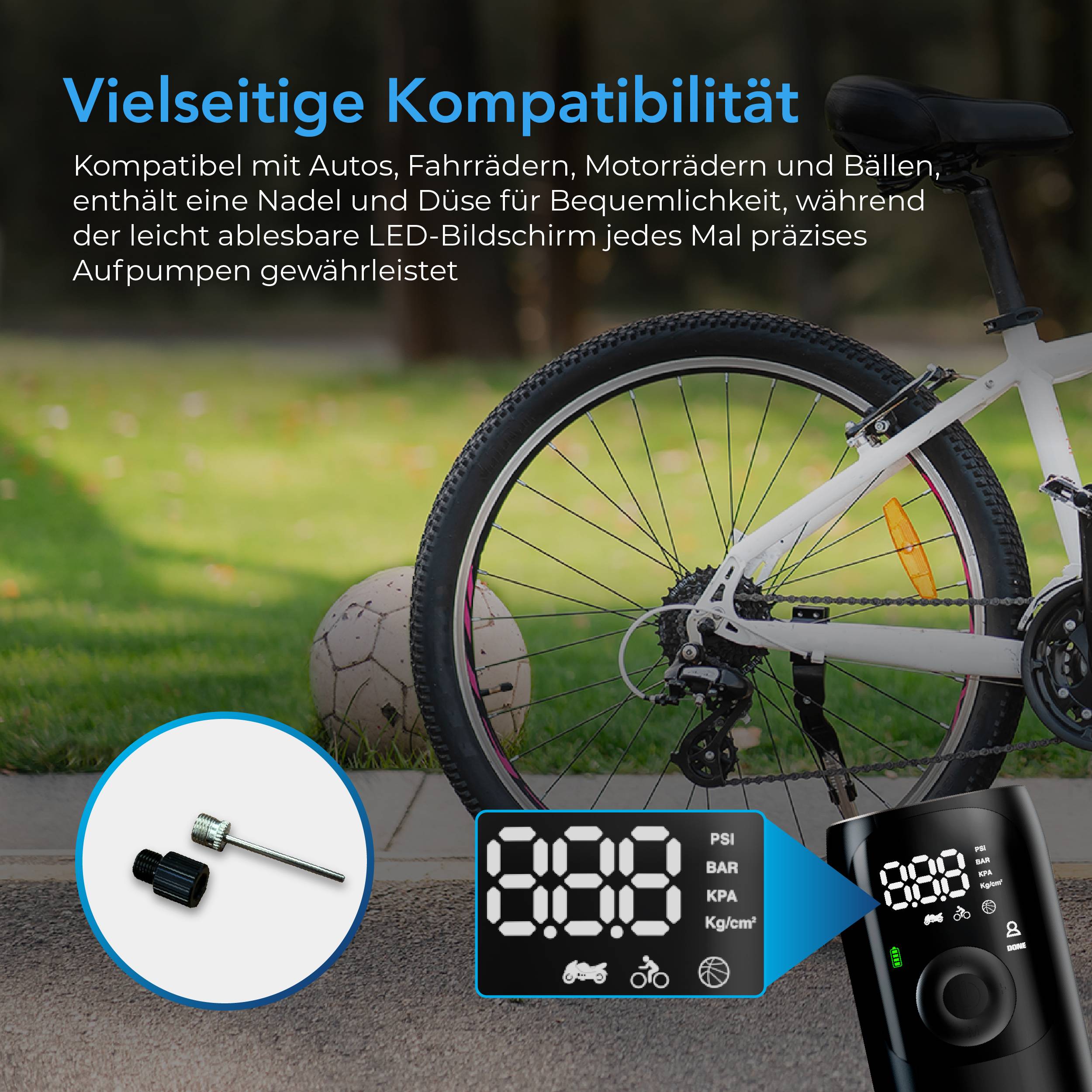 AutoSky Elektrischer Reifenkompressor 150 PSI, Powerbank, LED Taschenlampe, LCD-Display