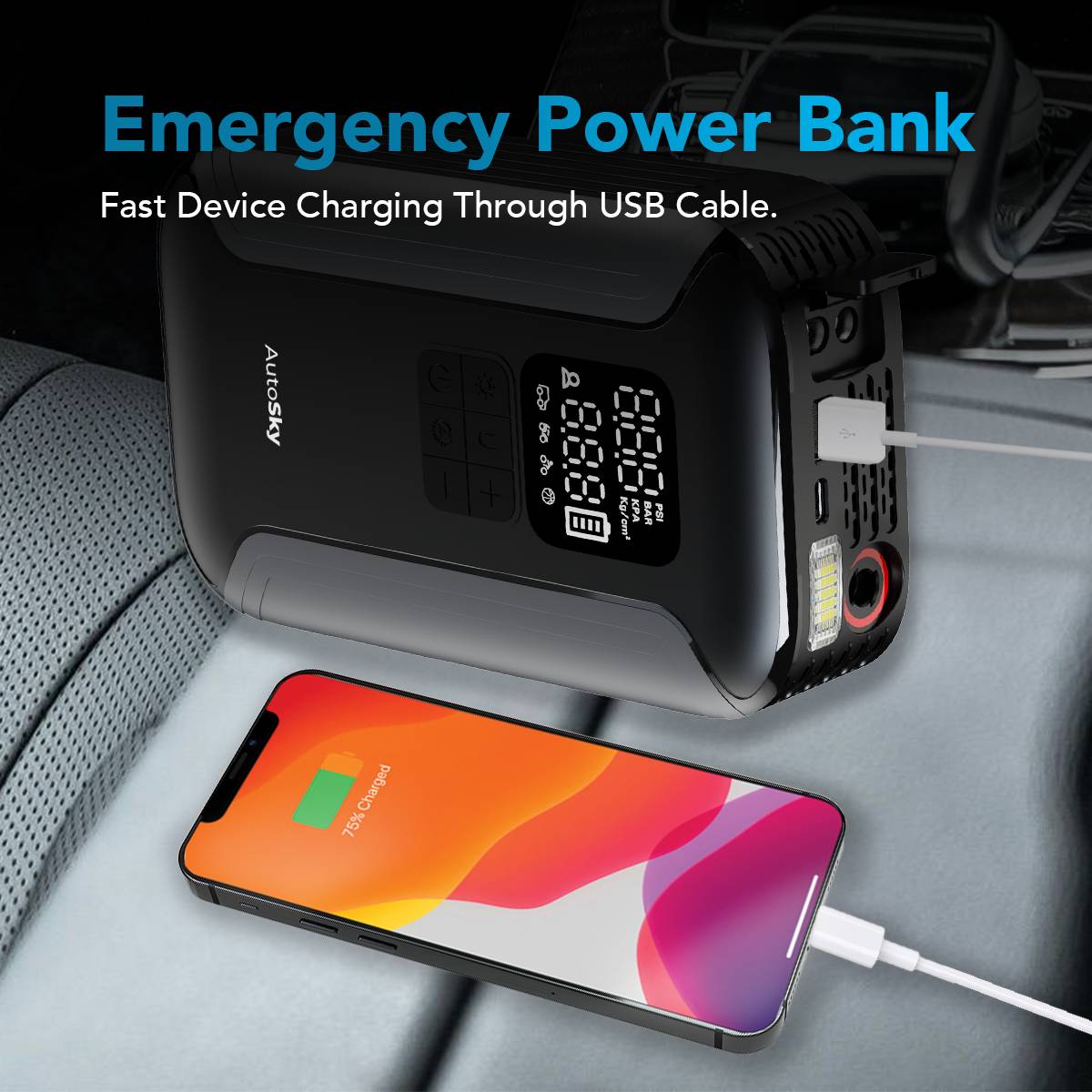 AUTOSKY 4-in-1 Starthilfe & Luftkompressor Ladegrät Powerbank KFZ tragbar