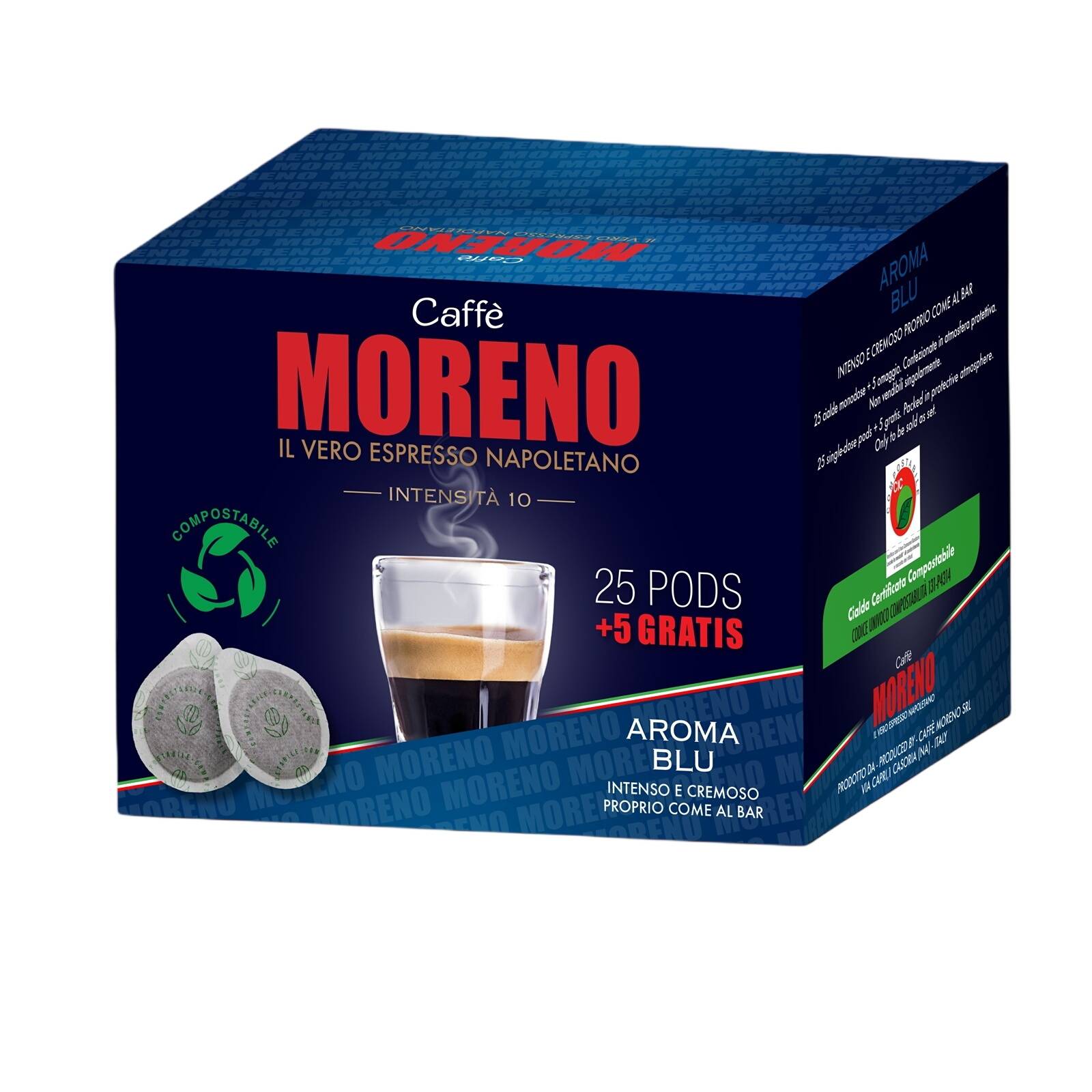 Caffè MORENO AROMA BLU 44mm ESE System Kaffee Pads 30 Stück a 7 g