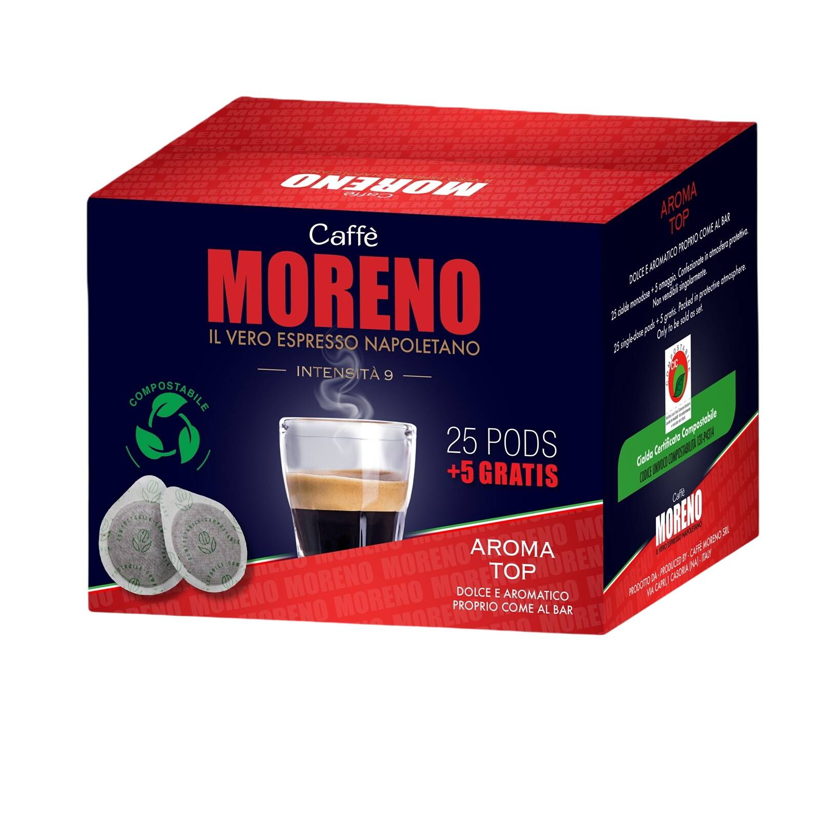 Caffè MORENO AROMA TOP 44mm ESE System Kaffee Pads 30 Stück a 7 g