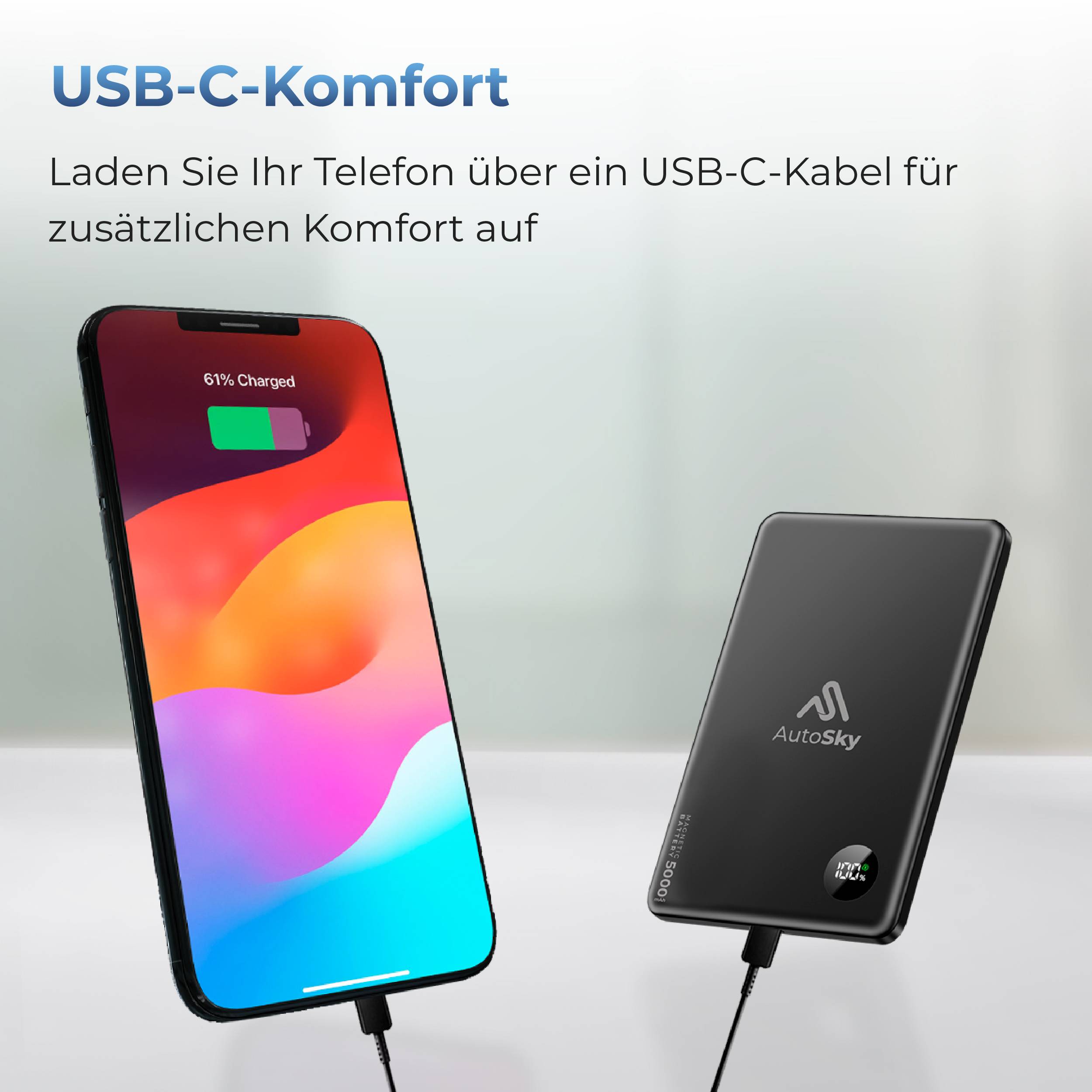 AutoSky MagSafe Powerbank 5000 mAh USB-C kabellos