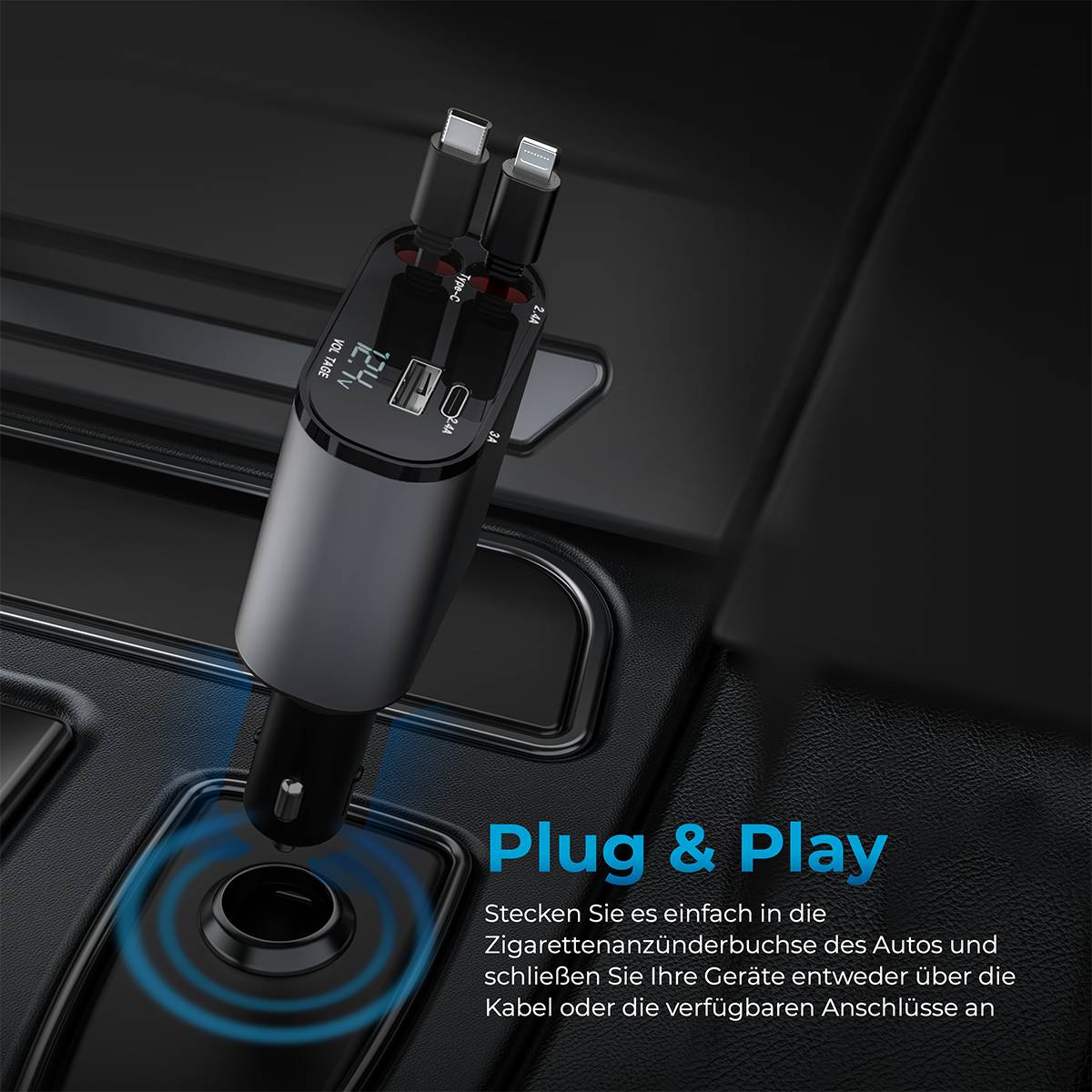 AutoSky 4-in-1 Autoladegerät USB-C Lightning 100 W