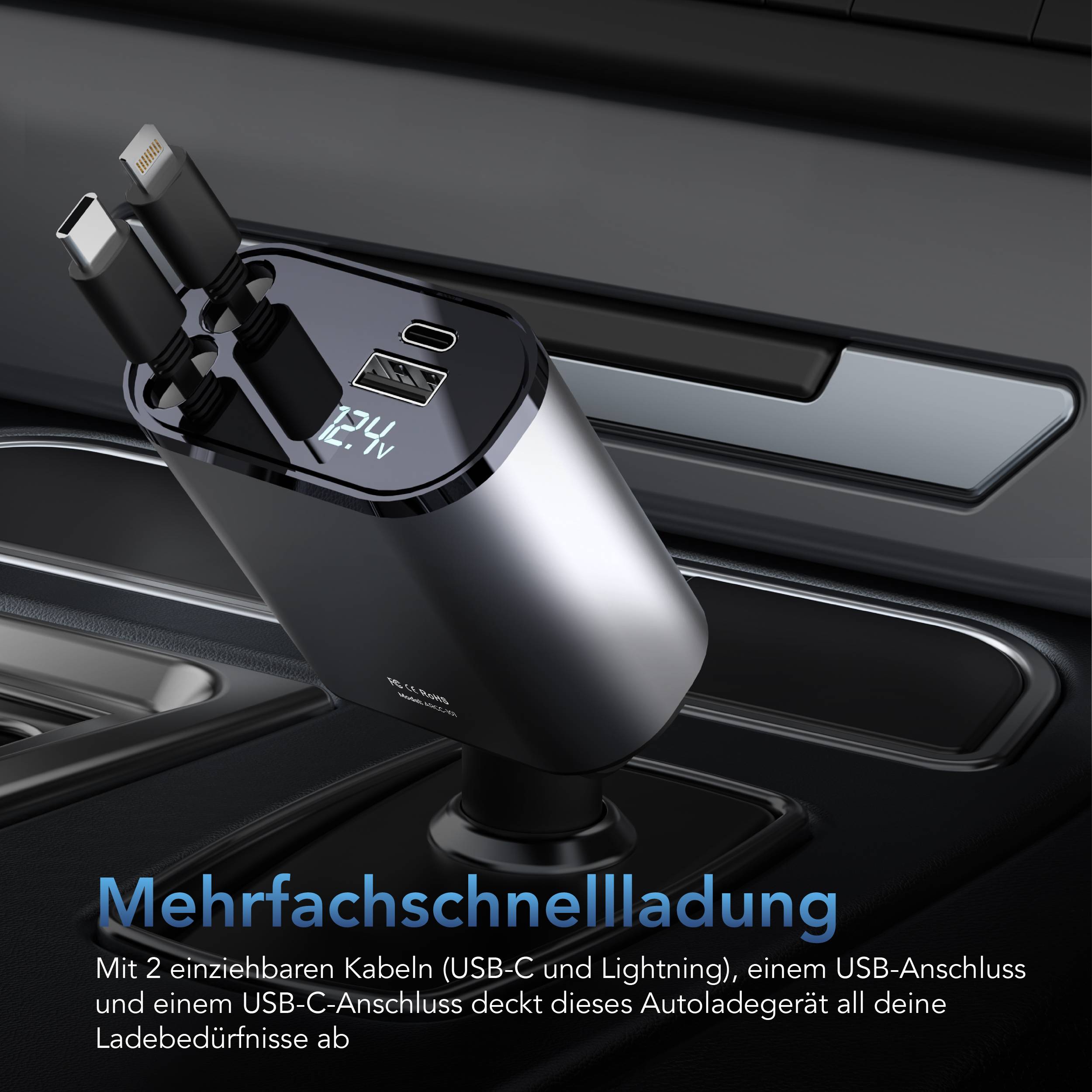 AutoSky 4-in-1 Autoladegerät USB-C Lightning 100 W
