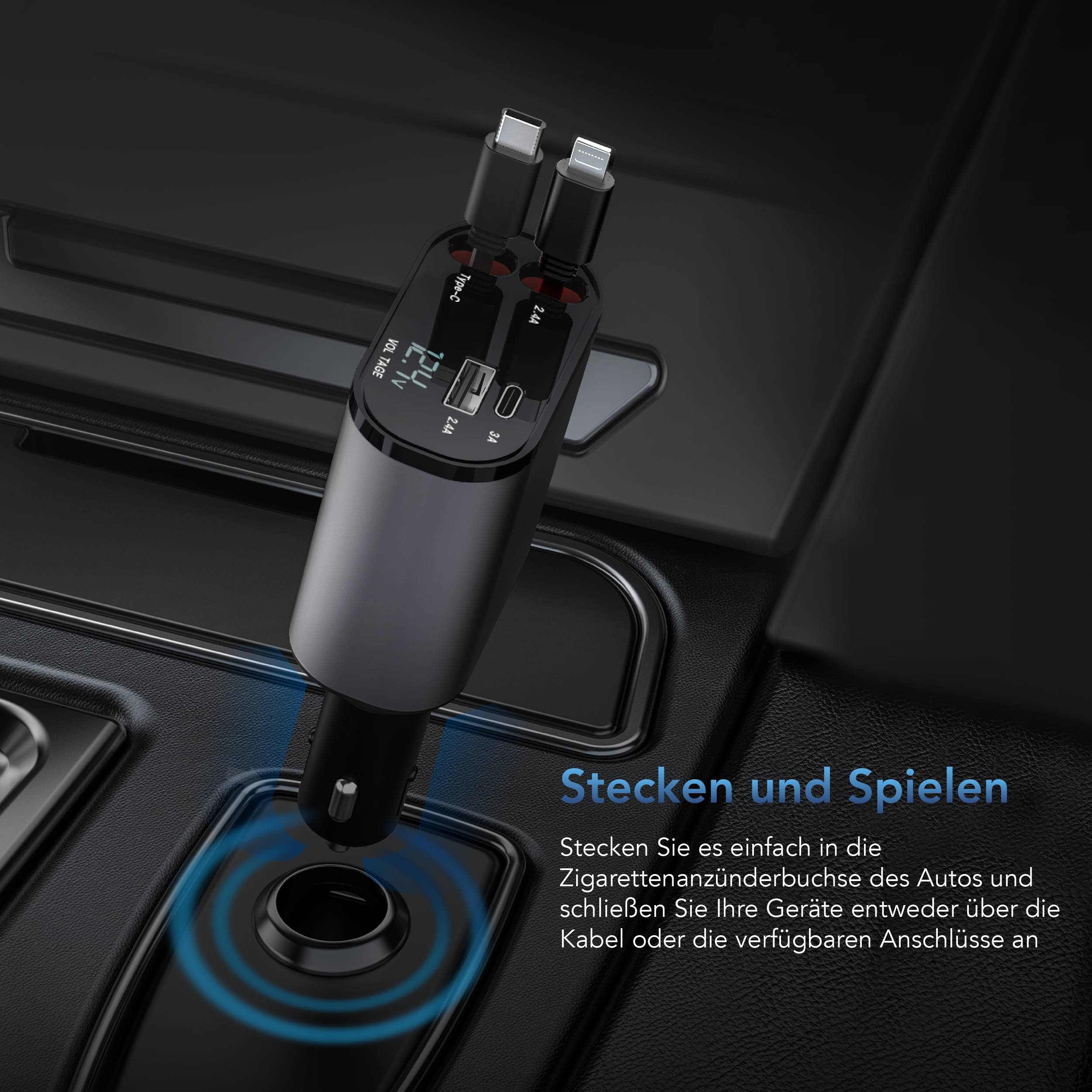 AutoSky 4-in-1 Autoladegerät USB-C Lightning 100 W