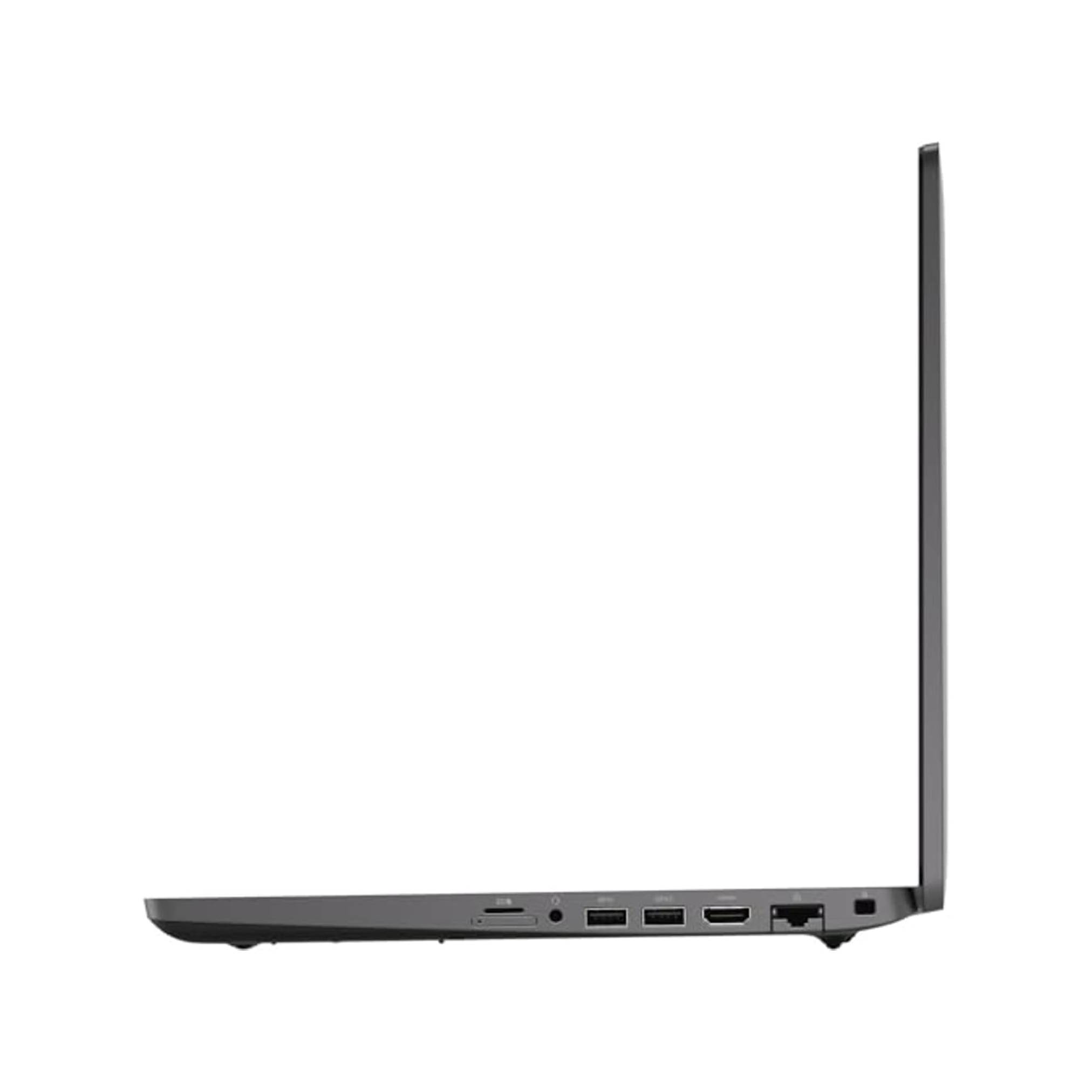 Seitenansicht eines dünnen geschlossenen Laptops, die sein schlankes Profil und die Anschlüsse entlang der Kante zeigt.