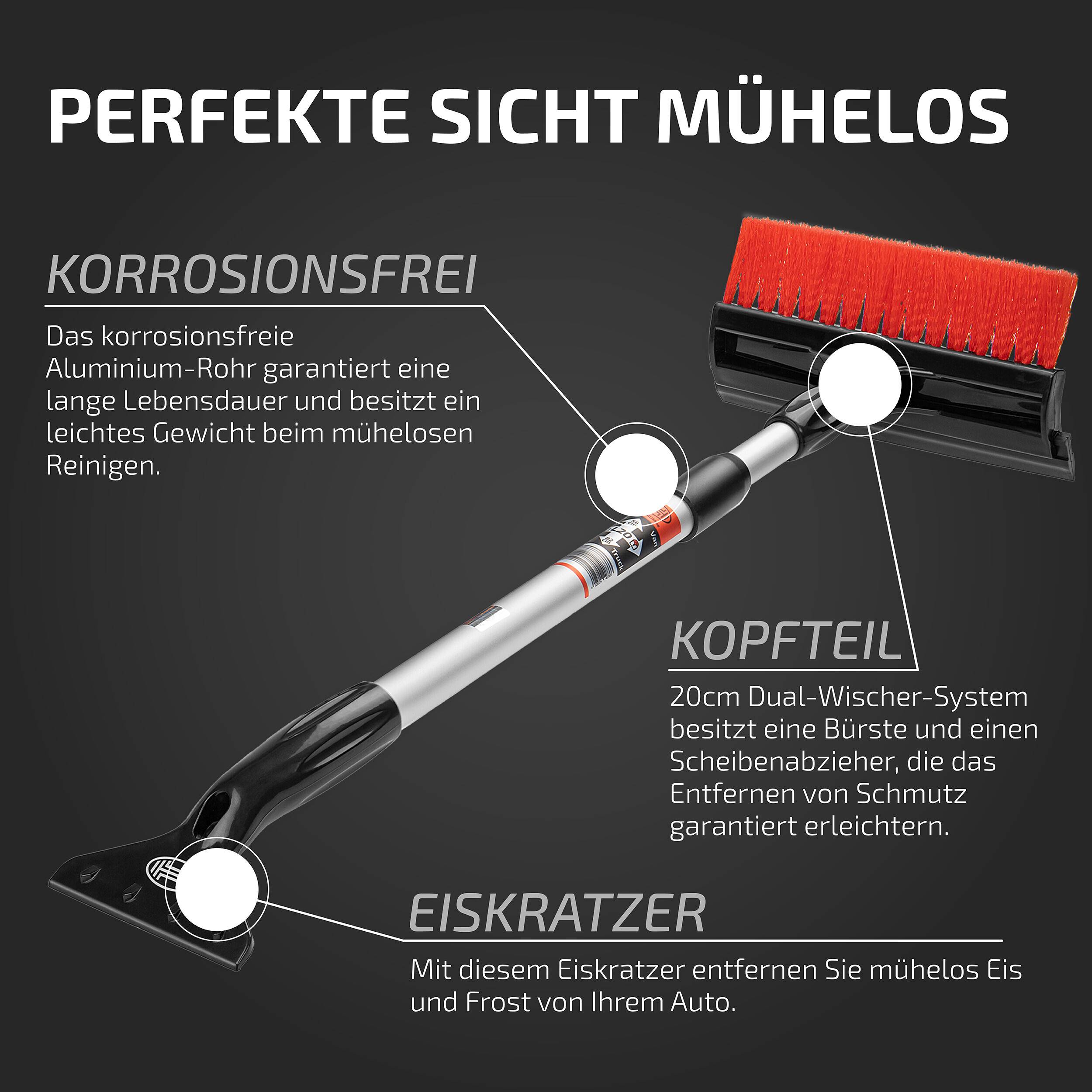 Heyner® All Scheibenreiniger 4‑in‑1 mit Bürste, Eiskratzer, 20 cm Wischer