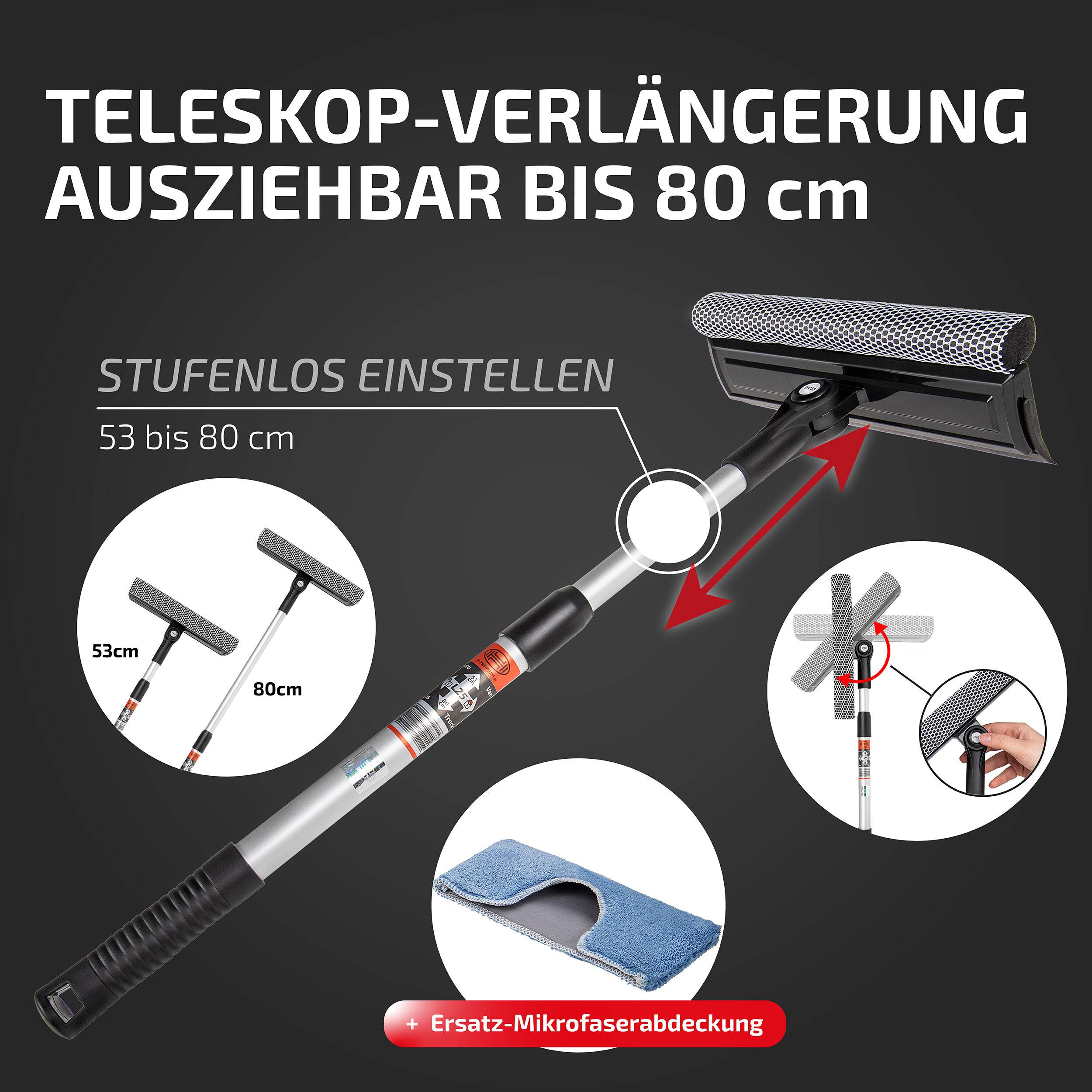 Heyner® Scheibenreiniger faltbar 25 cm mit Teleskopstiel 53–80 cm &