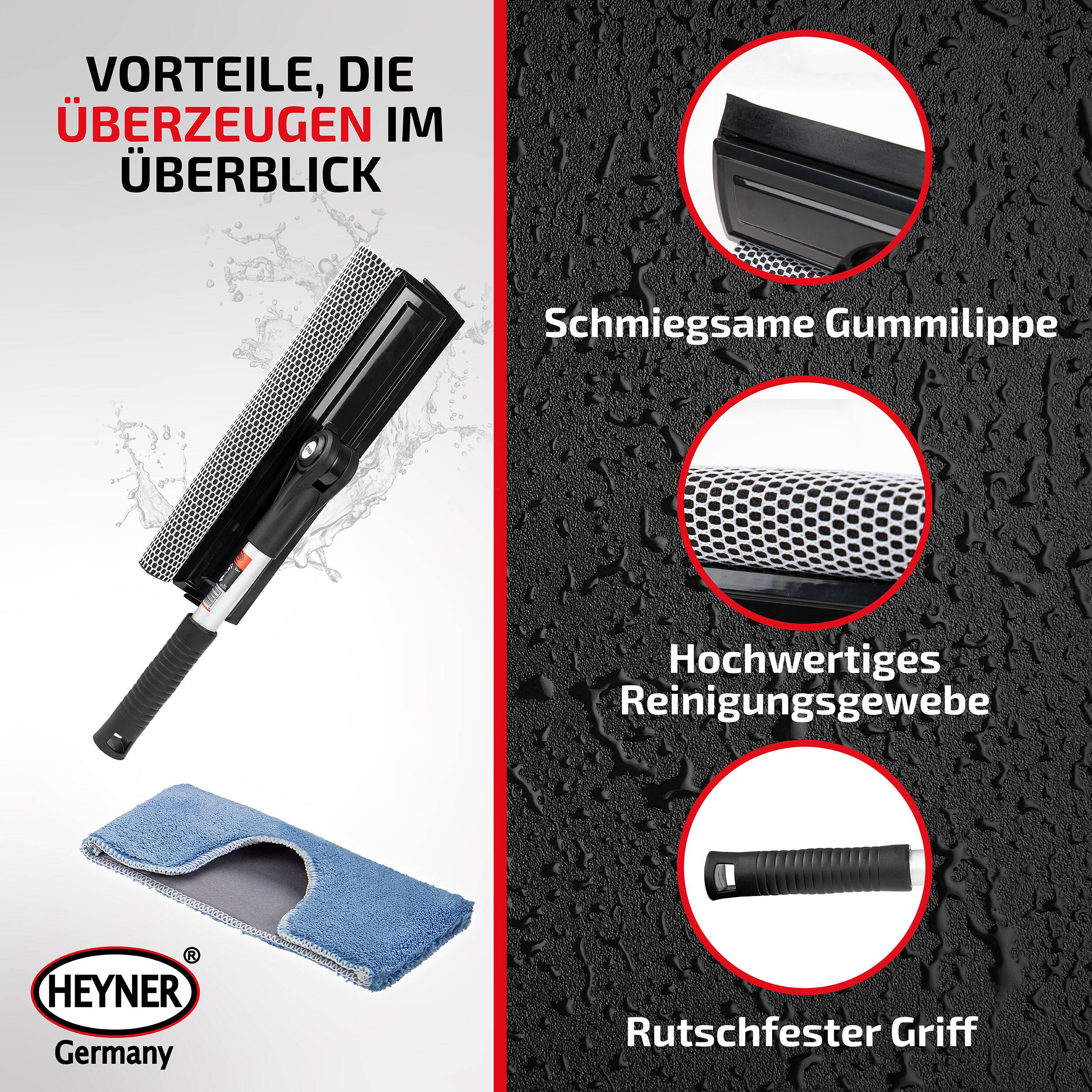 Heyner® Scheibenreiniger faltbar 25 cm mit klappbarem Kopf und ergonomischem Griff – inkl. Mikrofaser-Abdeckung für Pkw,