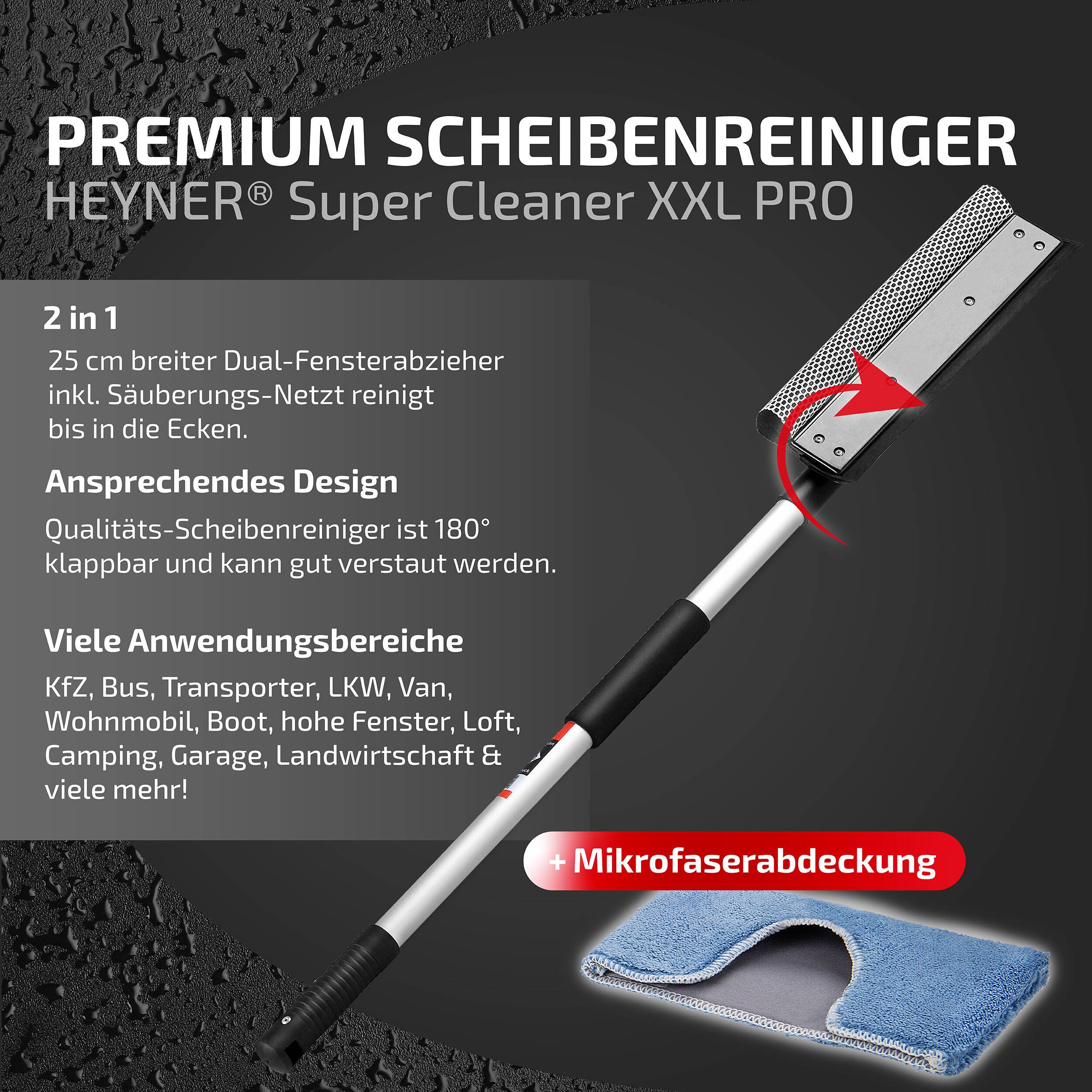 HEYNER® Scheibenreiniger-Set faltbar, 25 cm breit, inkl. Abdeckung & Stiel Reinigungs-Bundle mit Teleskop-Griff
