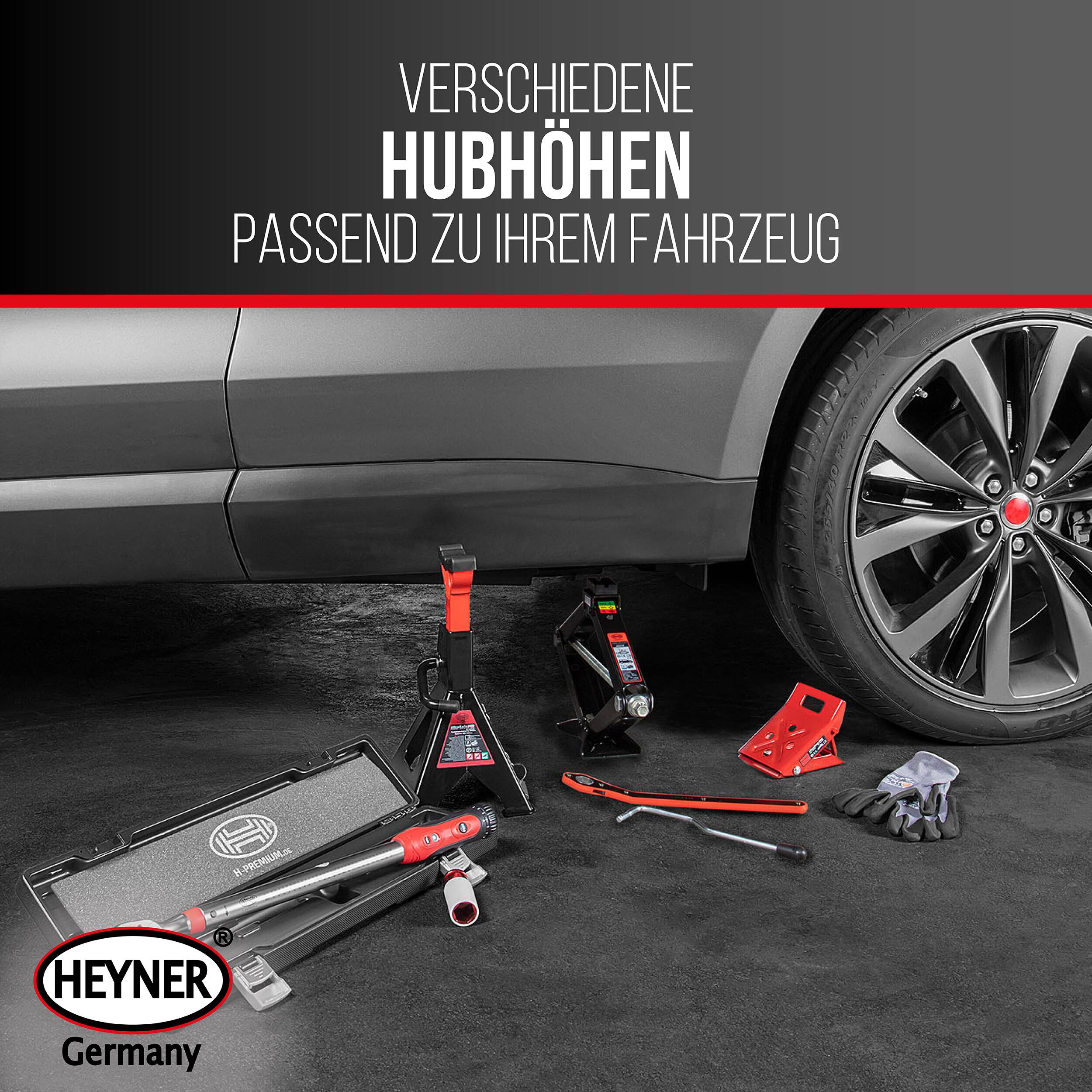 HEYNER® Scherenwagenheber Set 2 t, für Audi A6 C8, 125-470 mm Hubhöhe runder Sattel, für Audi passende Gummiaufl.,