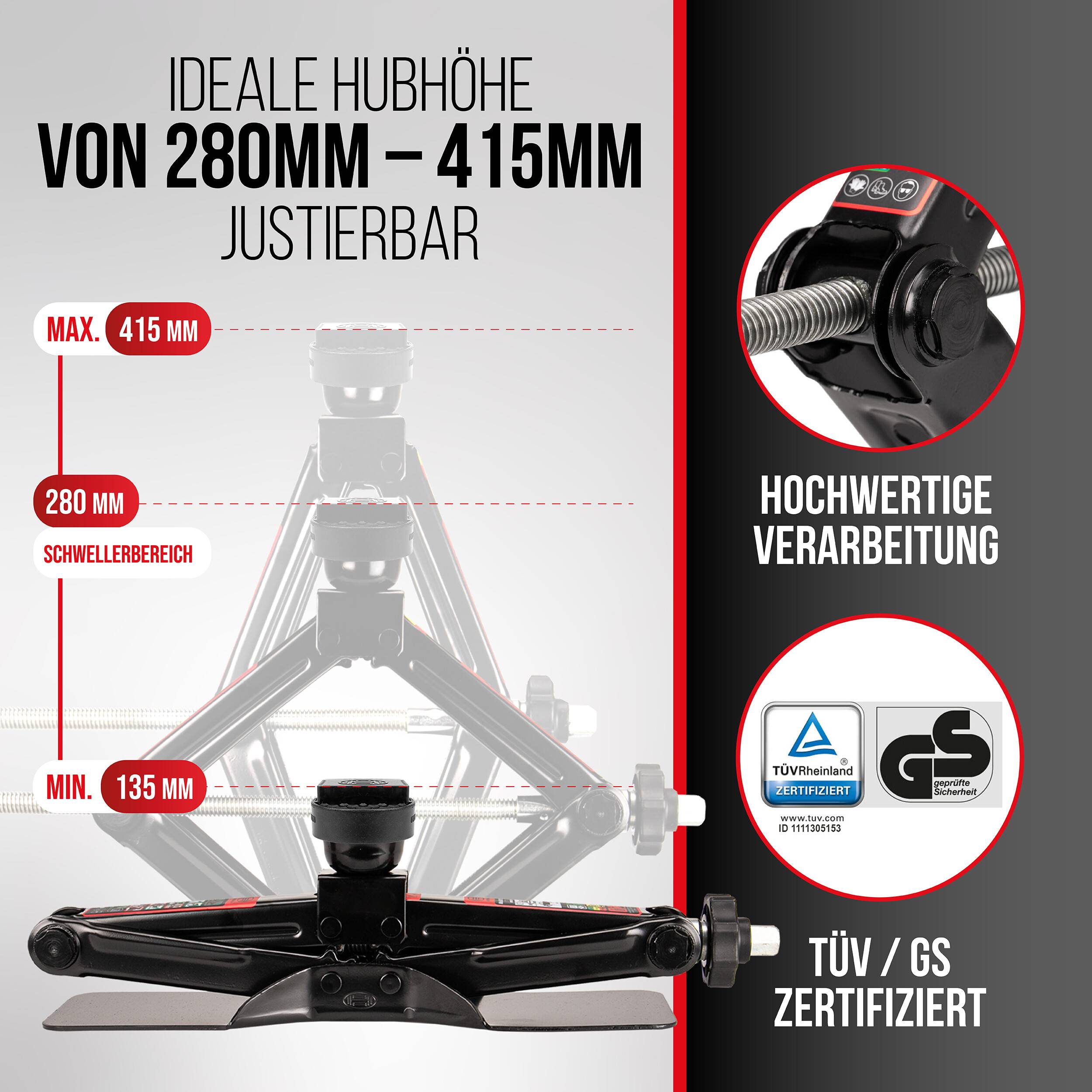 HEYNER® Scherenwagenheber 1,5 t mit Gummiauflage für BMW – 135–415 mm