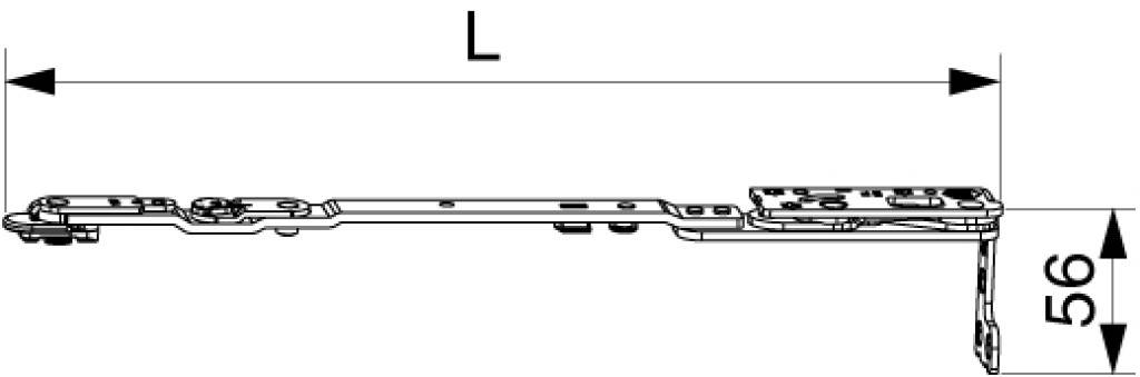 DK Scherenarm mit Lager Multi Power 600/800 für Kunststoffprofile- Falztiefe 30mm / 13V- links- Flügelfalzbreite 370-800mm- Silber