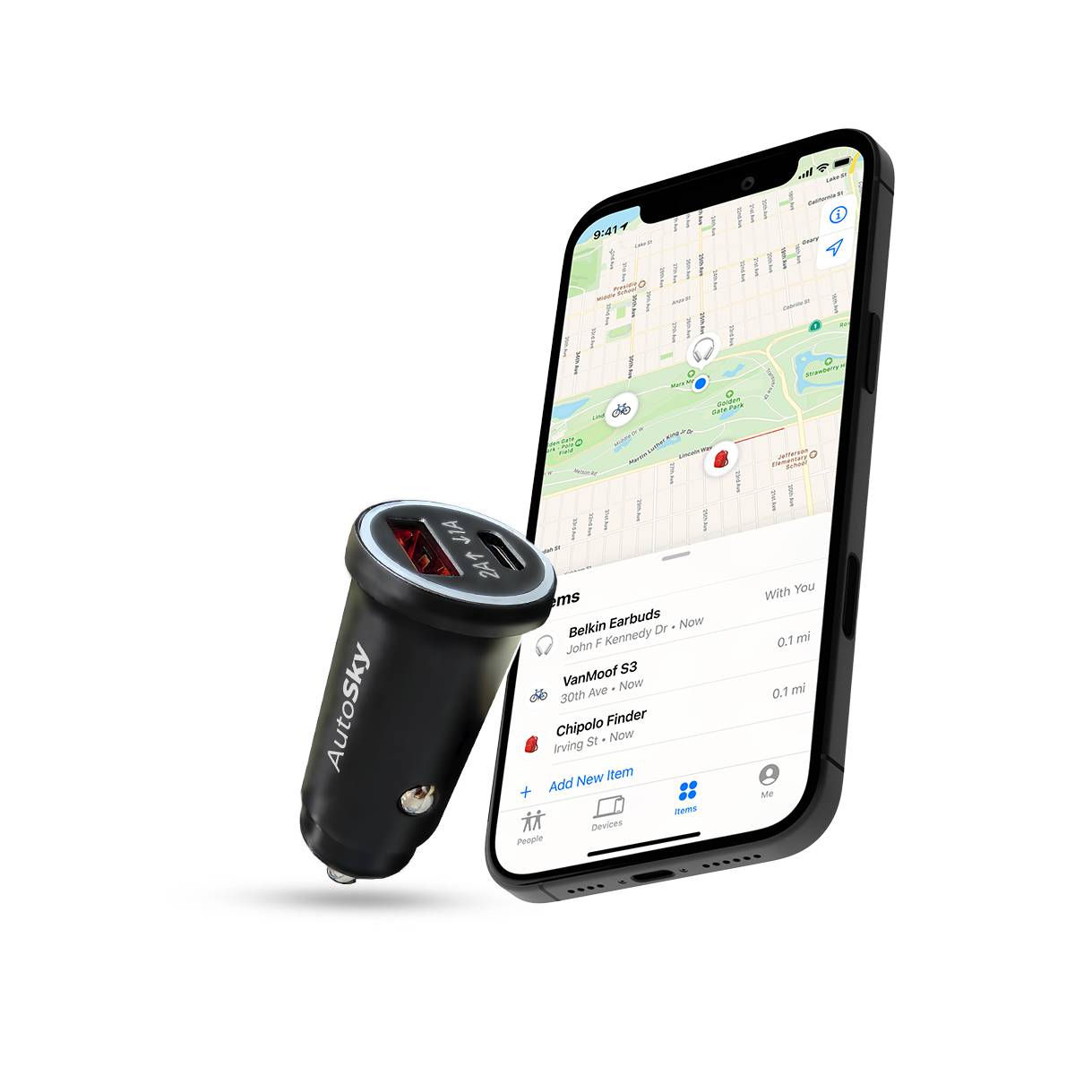 AutoSky KFZ Ladegerät mit GPS Tracker kompatibel mit Apple "Wo ist?" iPhone Auto