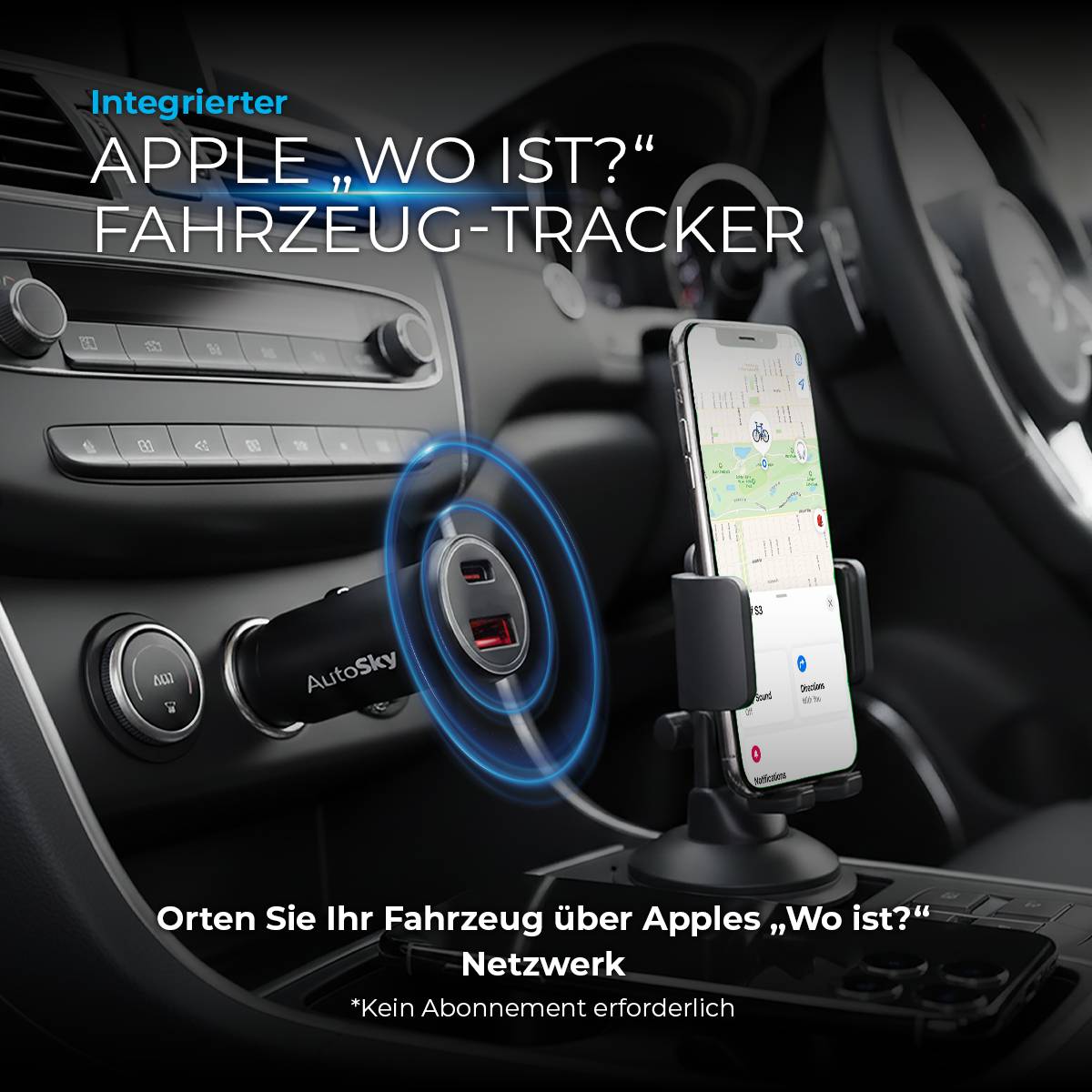 AutoSky KFZ Ladegerät mit GPS Tracker kompatibel mit Apple "Wo ist?" iPhone Auto