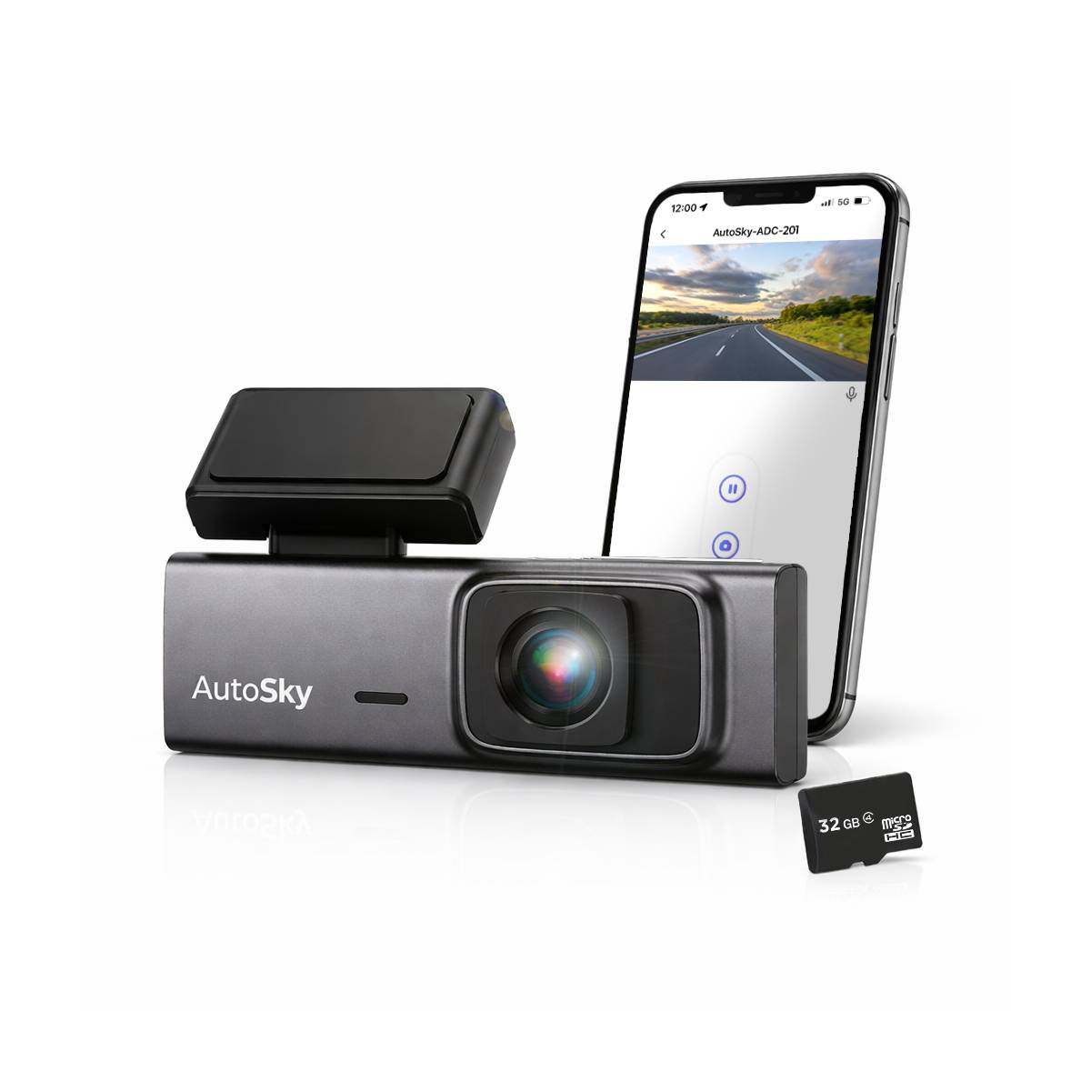 AutoSky 2K Dashcam Auto Kamera mit WLAN G Sensor Loop Aufnahme 32GB SD Karte