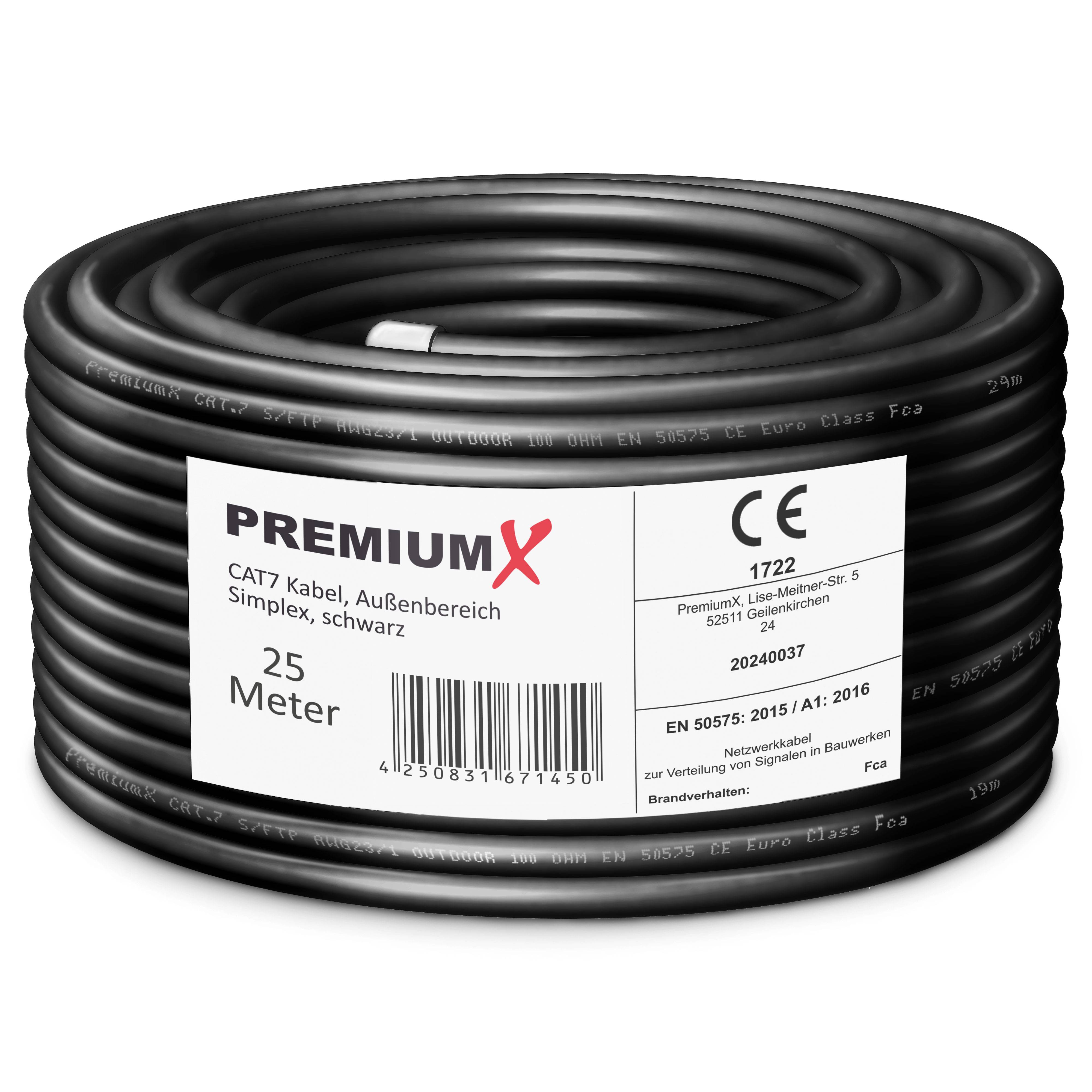 Premium X CAT 7 Outdoor Netzwerkkabel 25m – 10 Gbit/s Erdkabel Datenkabel Ethernetkabel LAN Kabel für Außen S/FTP AWG23/1 Verlegekabel - reines