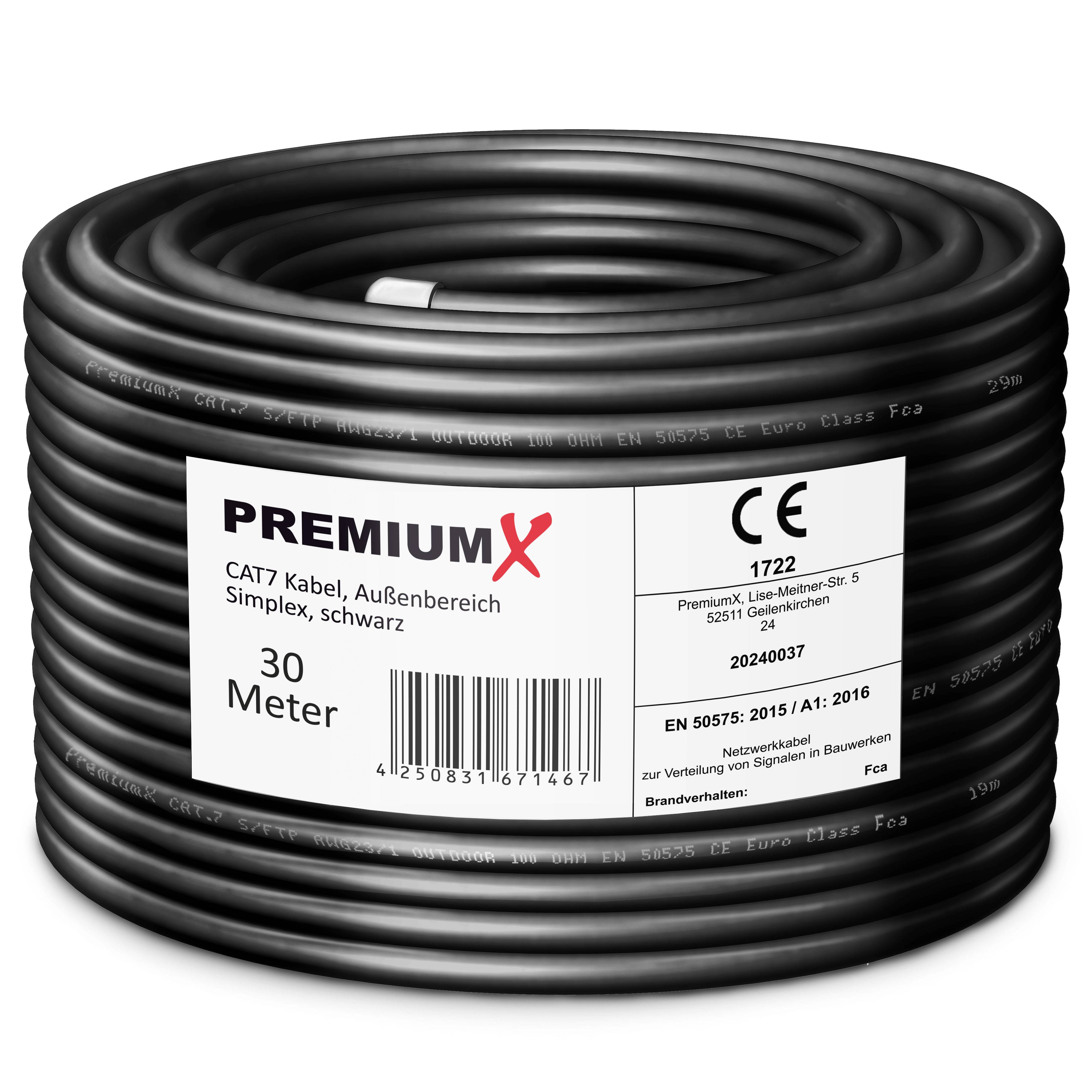 Premium X CAT 7 Outdoor Netzwerkkabel 30m – 10 Gbit/s Erdkabel Datenkabel Ethernetkabel LAN Kabel für Außen S/FTP AWG23/1 Verlegekabel - reines