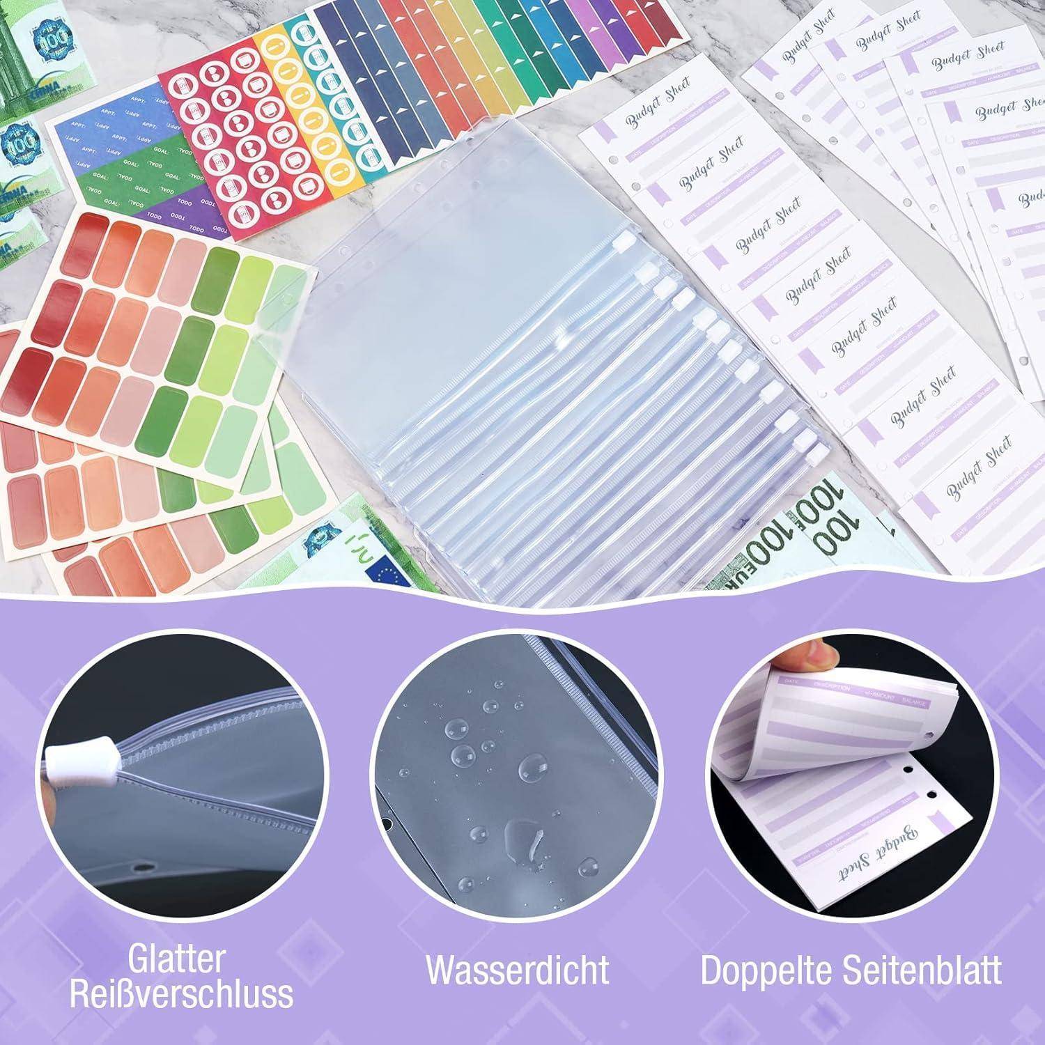 Bunte Planer-Aufkleber-Blätter und durchscheinende Reißverschluss-Beutel, mit Legenden für Reißverschlussverschluss, wasserdichtes Material und doppelseitige Seiten.