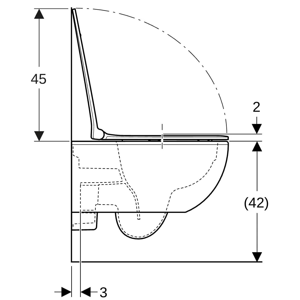 Geberit Vitelle Set, Wand-WC, Tiefspüler, geschlossenes Keramikdesign, Rimfree, mit WC-Sitz, Sandwichform, 1 Stk.