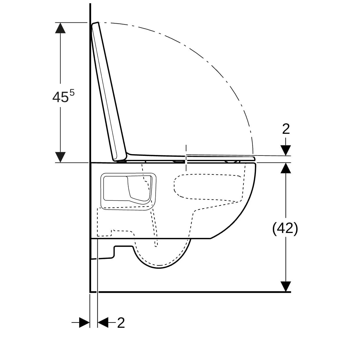 Geberit Renova Set, Wand-WC, Tiefspüler, teilgeschlossenes Keramikdesign, TurboFlush, mit WC-Sitz, 1 Stk.