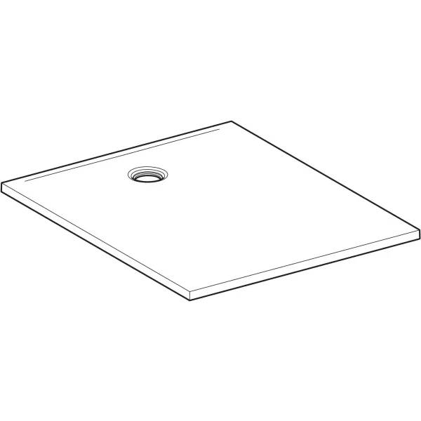 Einfache Linienzeichnung eines rechteckigen flachen Panels mit einem einzelnen kreisförmigen Loch in der Nähe einer Ecke, in perspektivischer Darstellung.