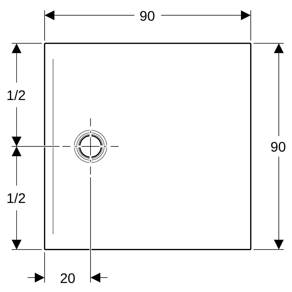 Geberit CleanFloor30, Duschfläche, weiß, 90x90cm, 1 Stk.