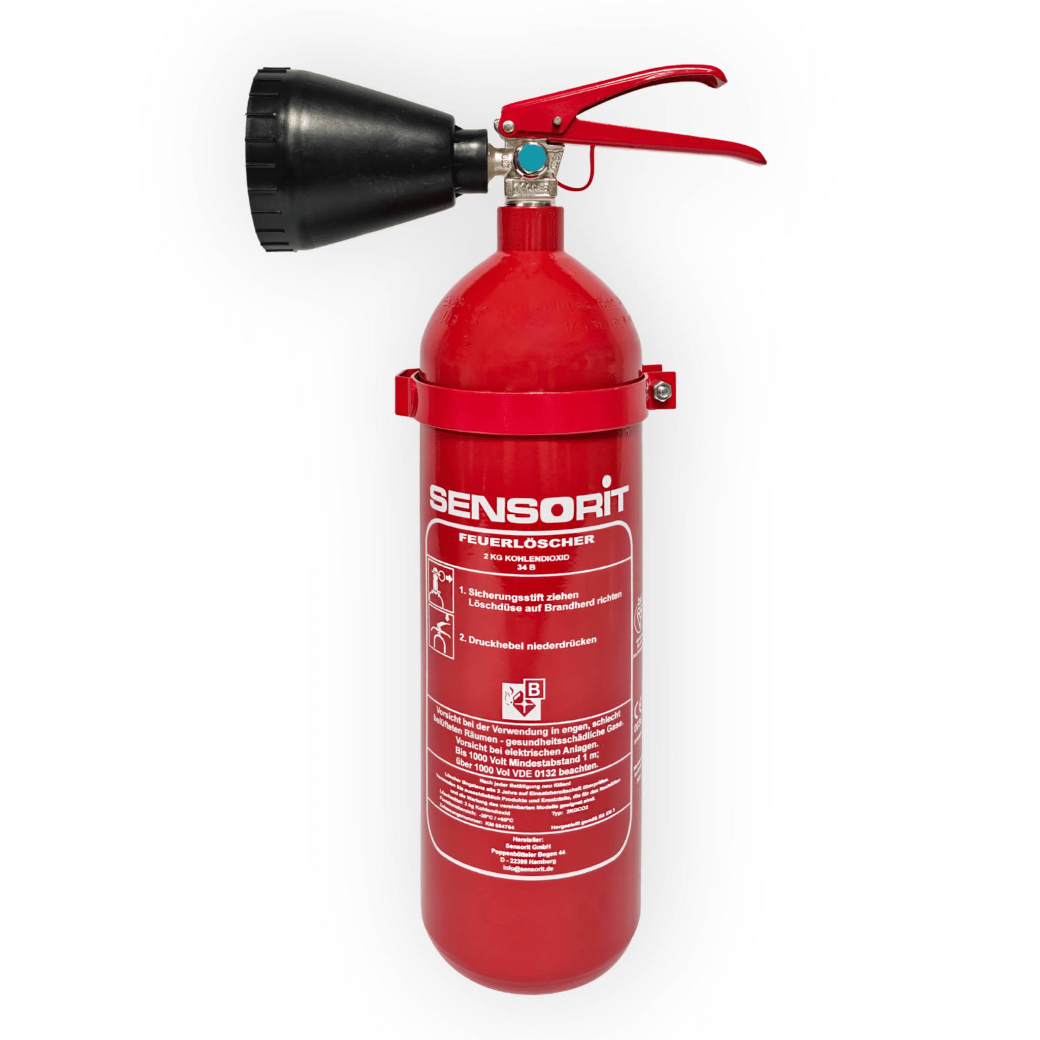 Feuerlöscher, 2kg Kohlendioxid, Löscher für elektrische Anlagen & EDV nach DIN EN 3 inkl. Instandhaltungsschild und Wandhalter