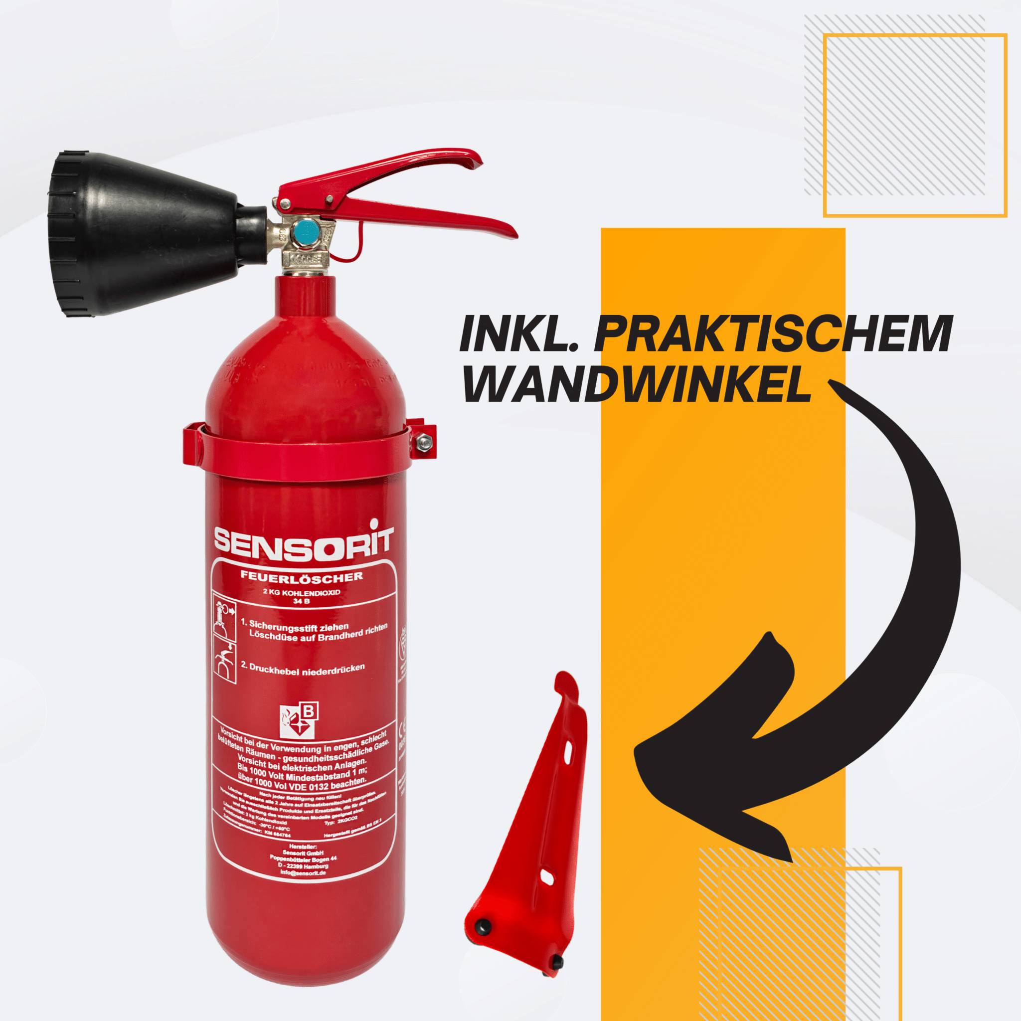 Feuerlöscher, 2kg Kohlendioxid, Löscher für elektrische Anlagen & EDV nach DIN EN 3 inkl. Instandhaltungsschild und Wandhalter