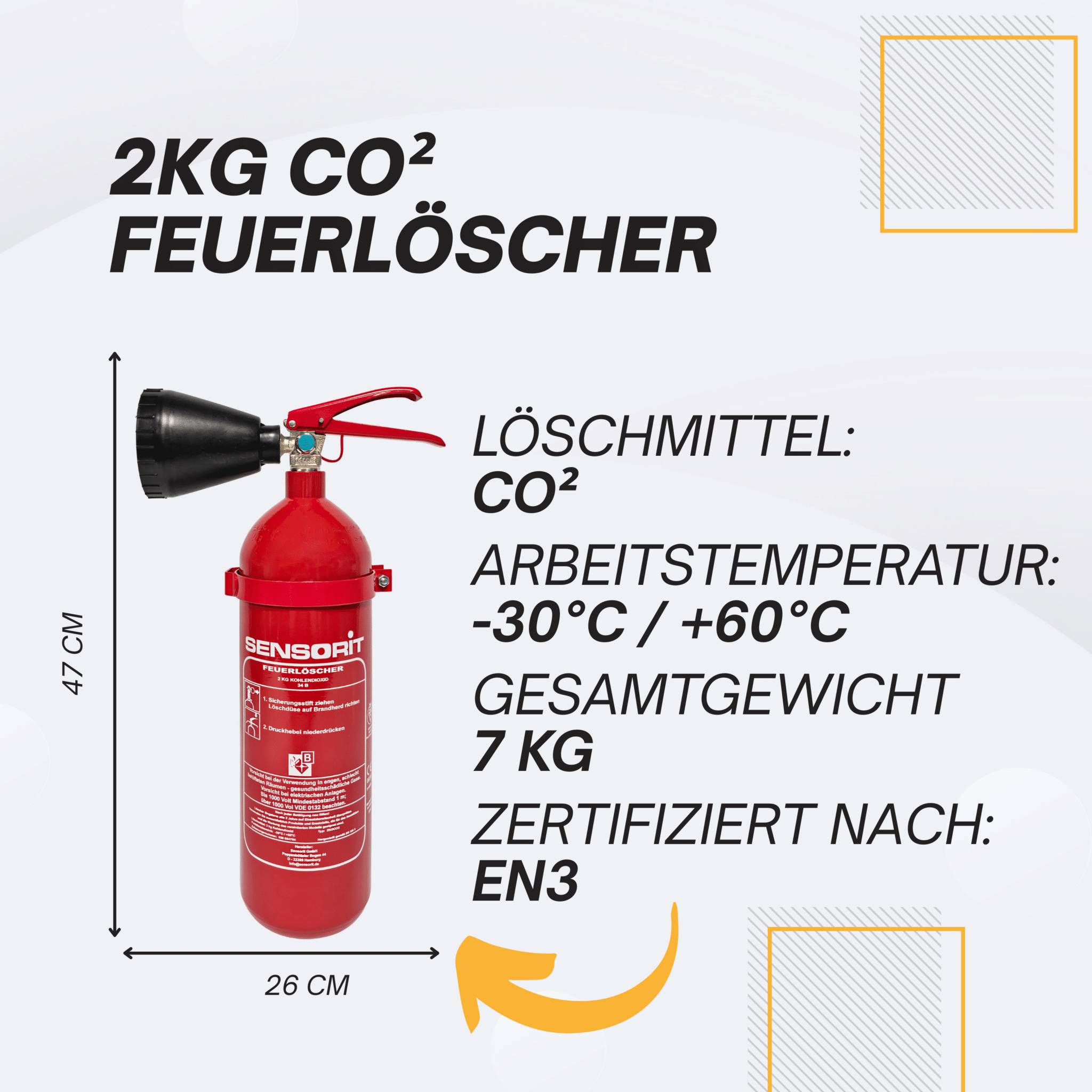 Feuerlöscher, 2kg Kohlendioxid, Löscher für elektrische Anlagen & EDV nach DIN EN 3 inkl. Instandhaltungsschild und Wandhalter