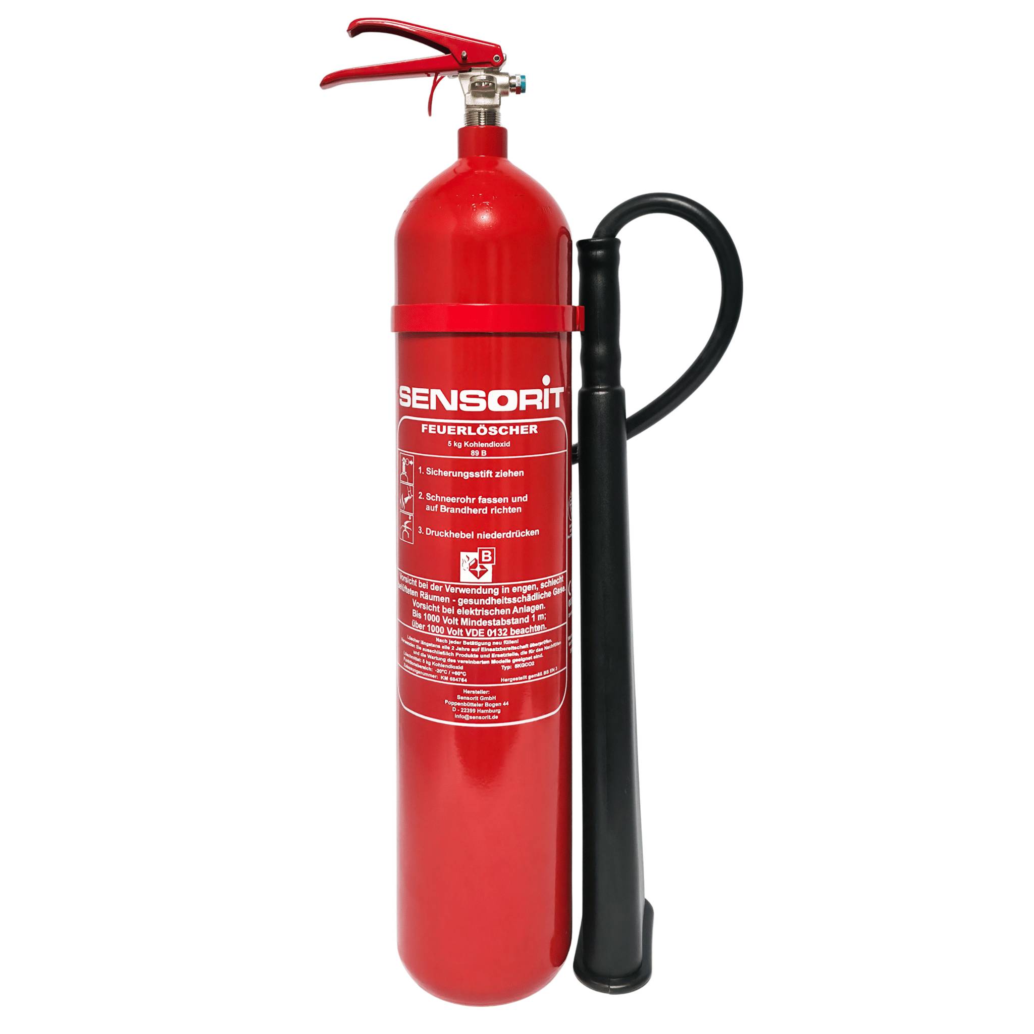 Feuerlöscher, 5kg Kohlendioxid, Löscher für elektrische Anlagen & EDV nach DIN EN 3 inkl. Instandhaltungsschild und Wandhalter