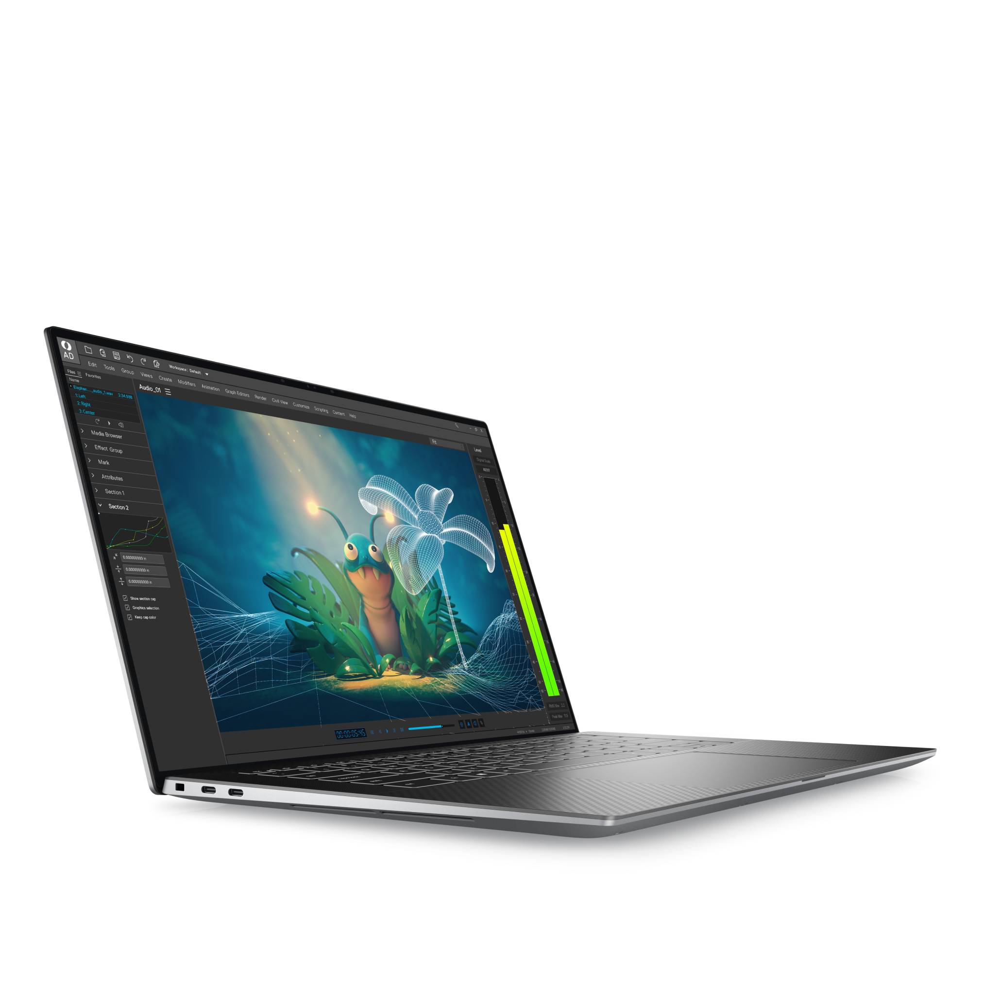 Ein schlanker Laptop, der eine digitale Bildbearbeitungssoftware anzeigt, mit einer farbenfrohen illustrierten Szene auf dem Bildschirm.