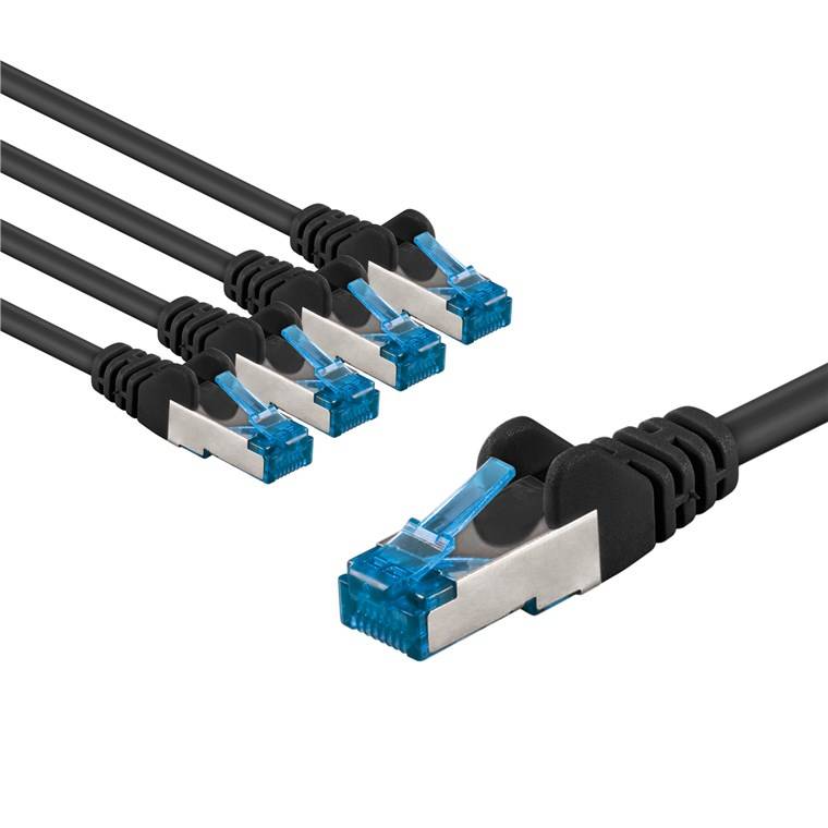 Goobay 67537 CAT 6A Patchkabel, S/FTP (PiMF), 1 m, schwarz, 5er-Set, 1 m - Kupferleiter (CU), halogenfreier Kabelmantel (LSZH)